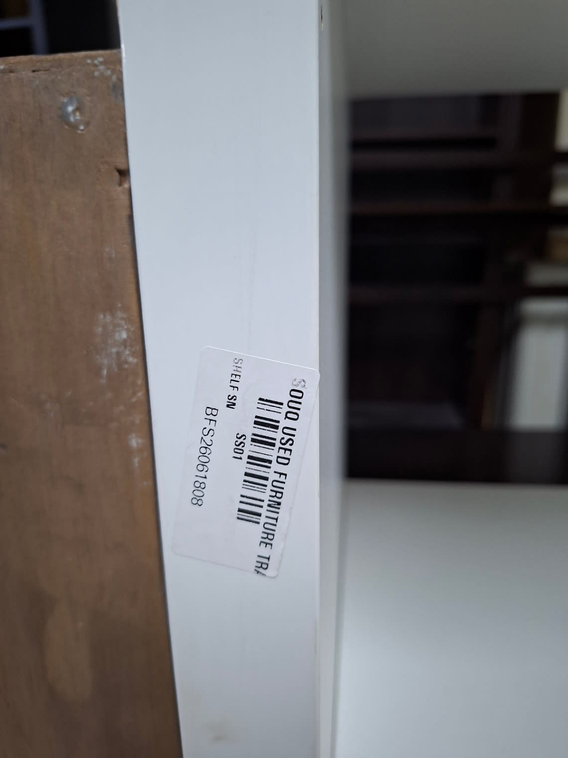 Bufaisal barcode label BFS26061808 for used white open cube bookshelf
