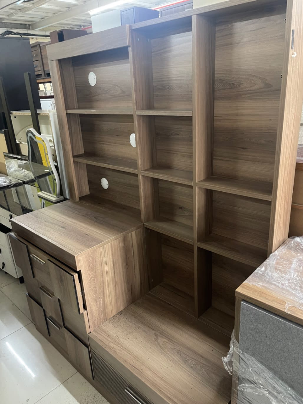 TV Unit with Open Shelves and Drawers