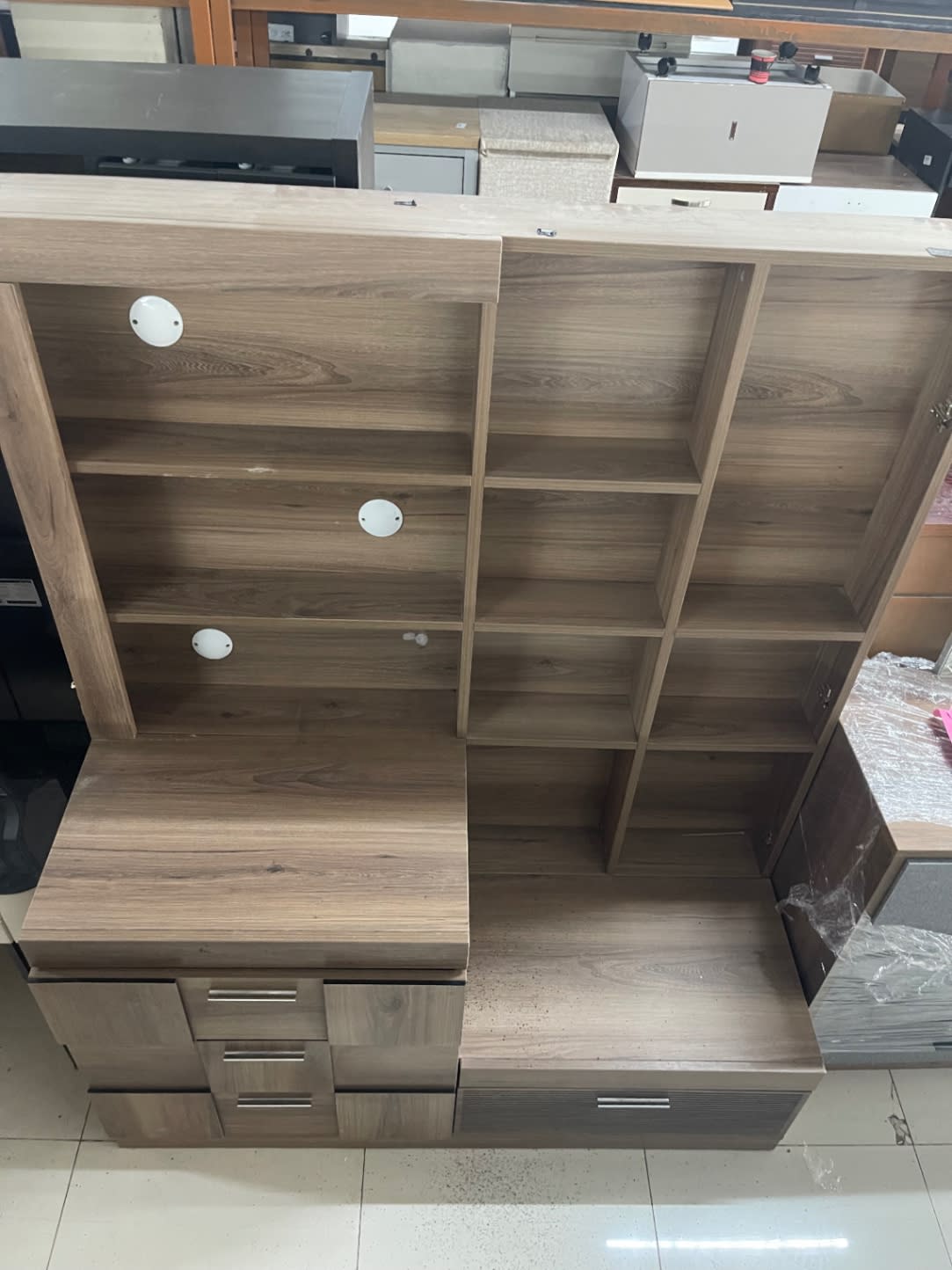 TV Unit with Open Shelves and Drawers 3