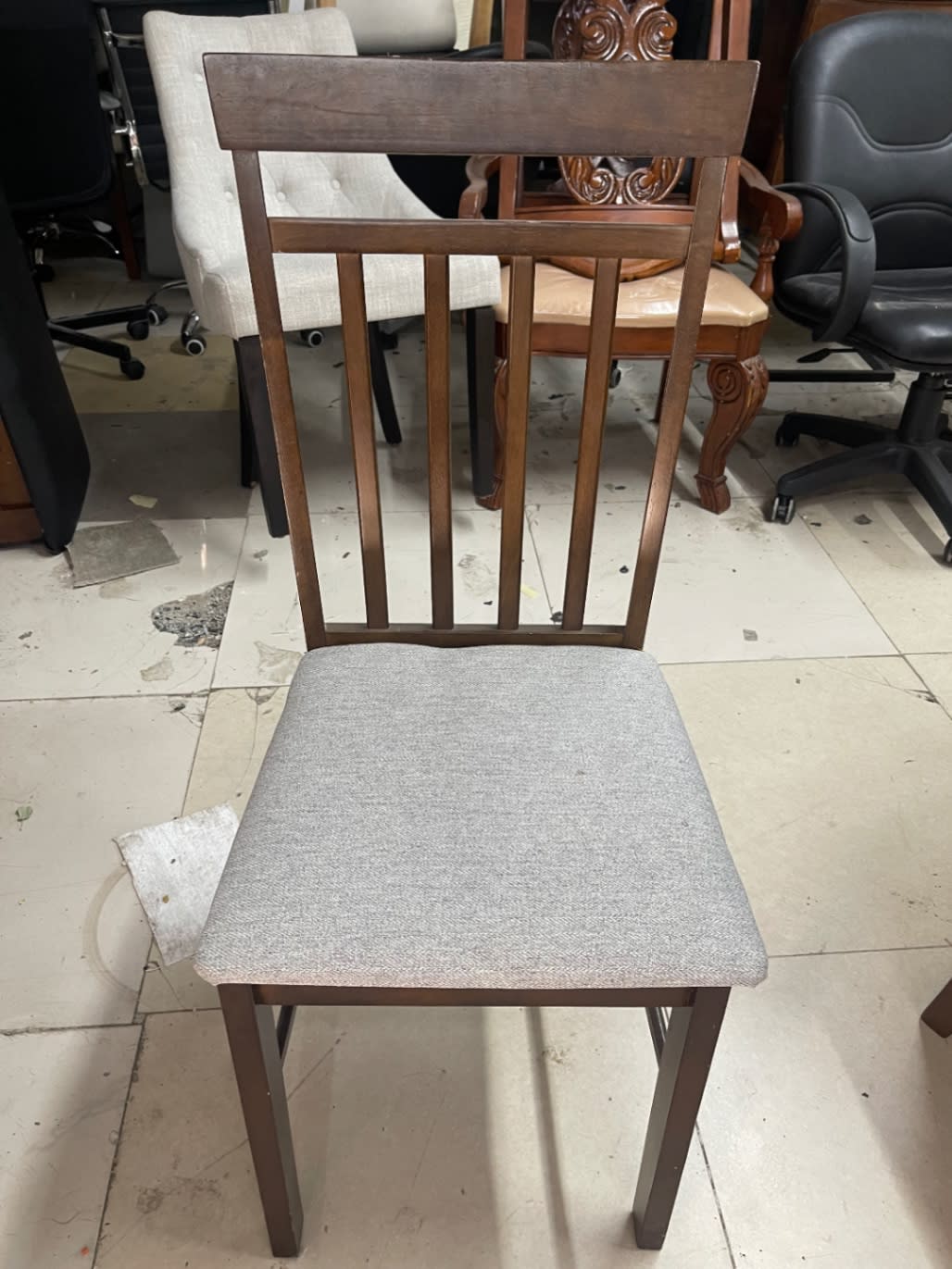 Dining Chair Wood Frame Grey Fabric Seat