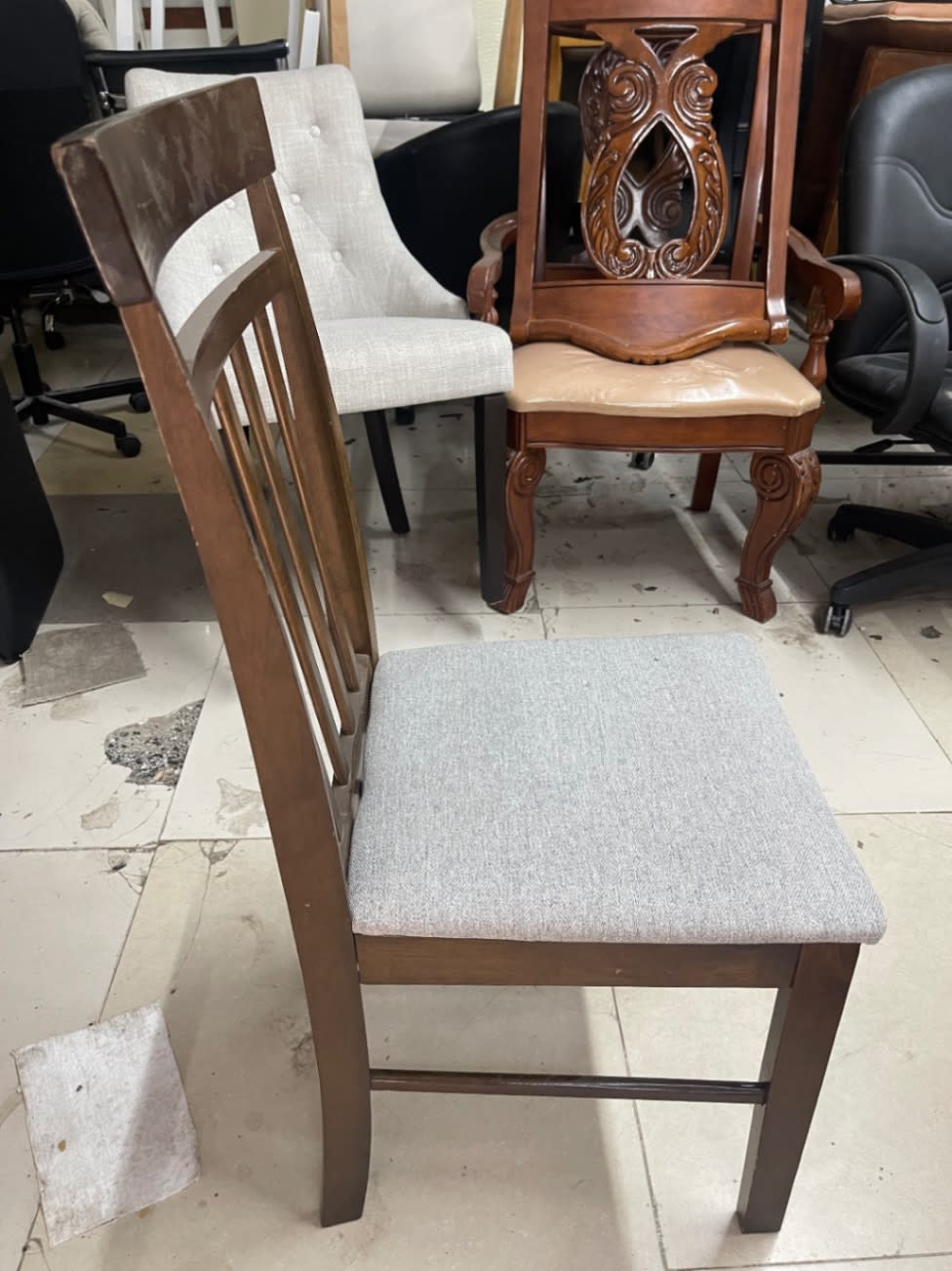 Dining Chair Wood Frame Grey Fabric Seat 2