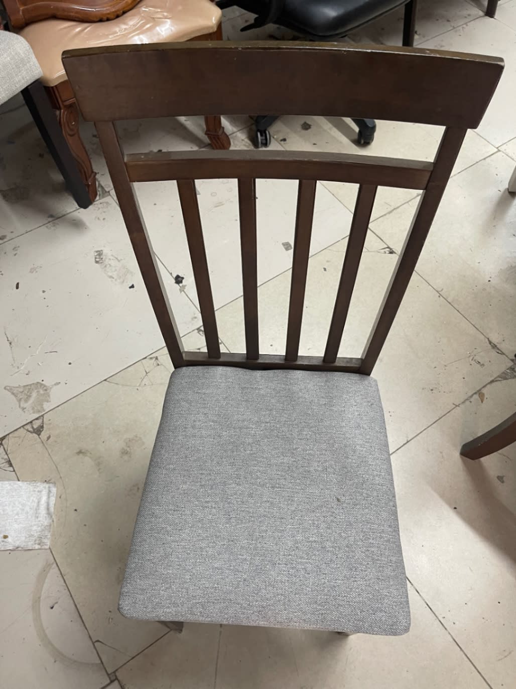 Dining Chair Wood Frame Grey Fabric Seat 3