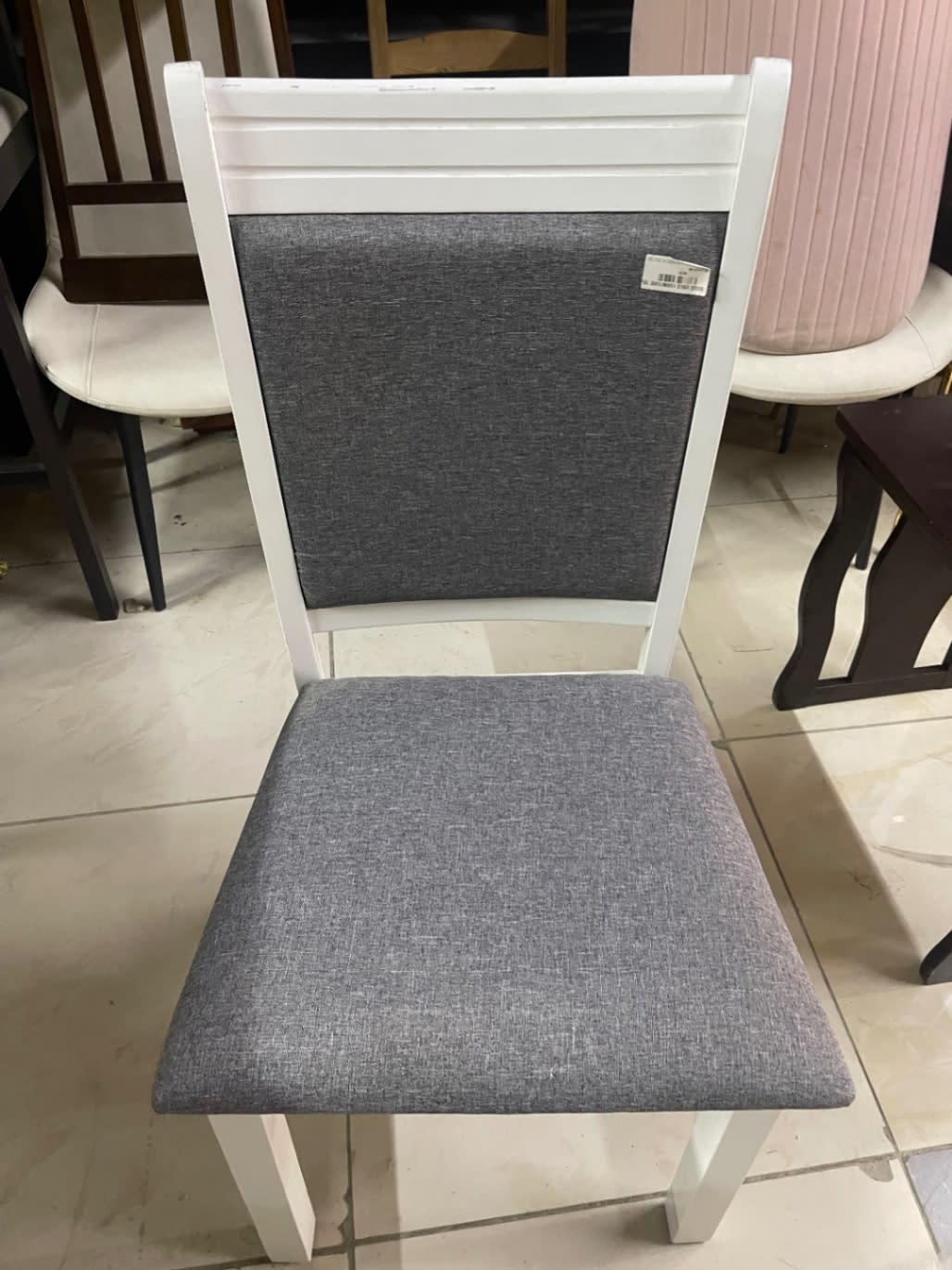 Dining Chair White Frame Grey Fabric