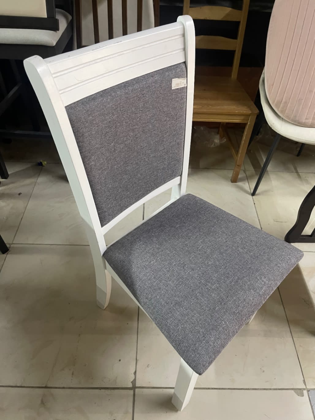 Dining Chair White Frame Grey Fabric 3