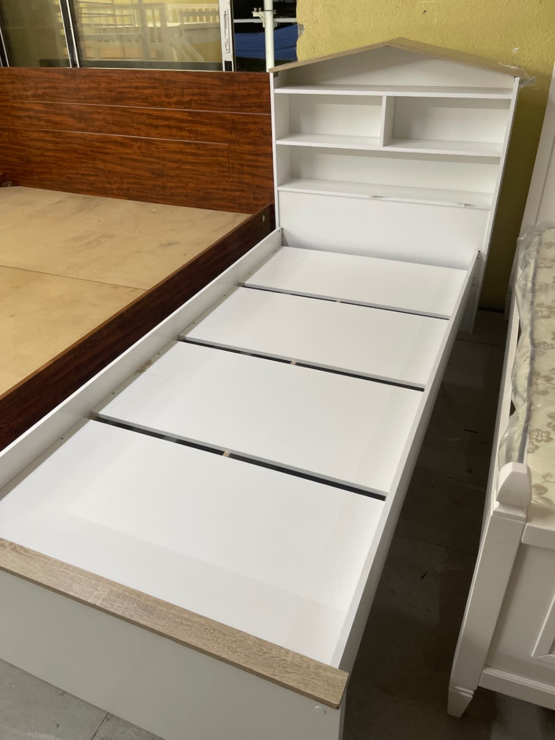 Single Kids Bed Frame with Storage and Bookcase Headboard 2
