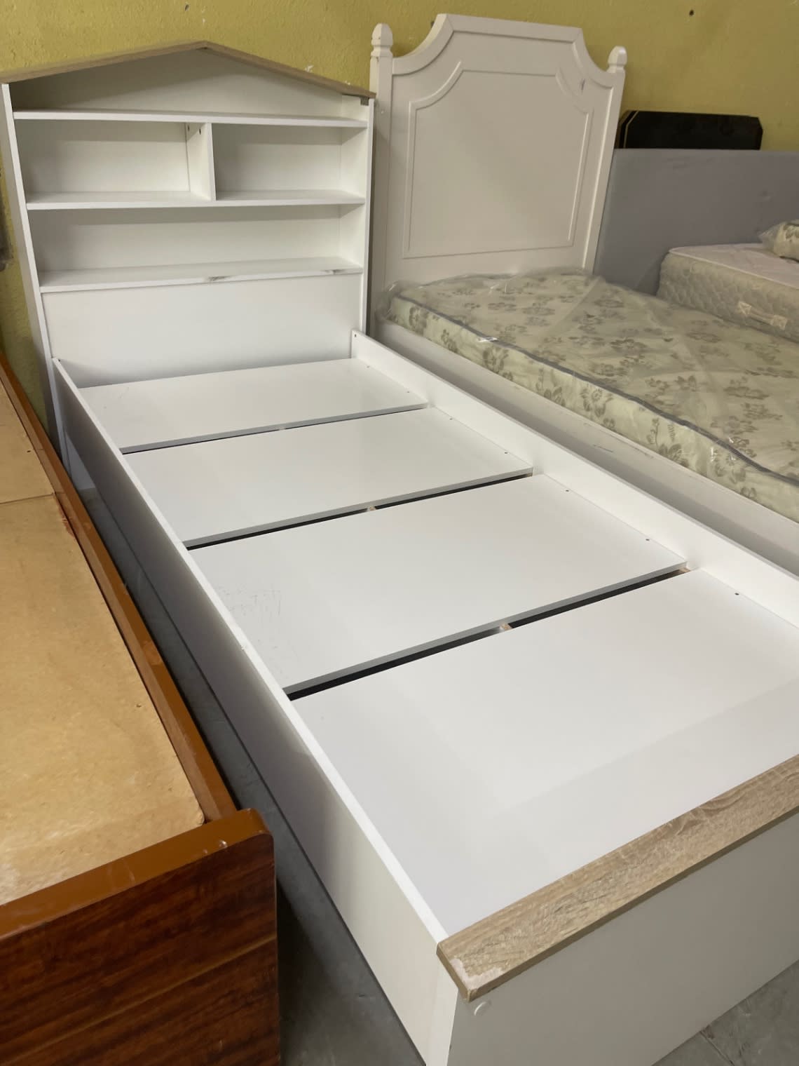 Single Kids Bed Frame with Storage and Bookcase Headboard 3