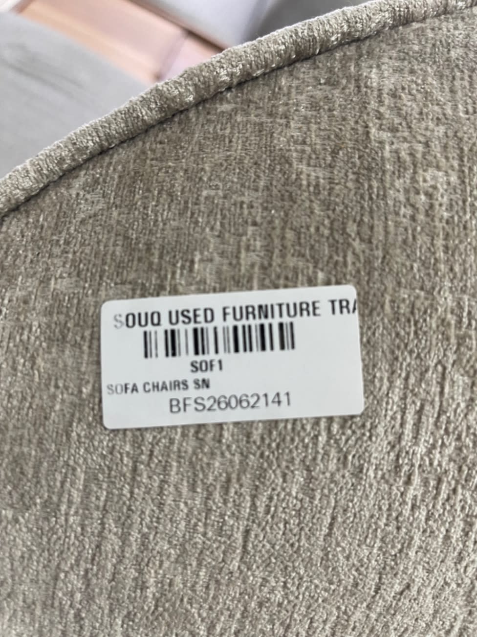 Bufaisal barcode label BFS26062141 for new beige chenille accent armchair set of 2