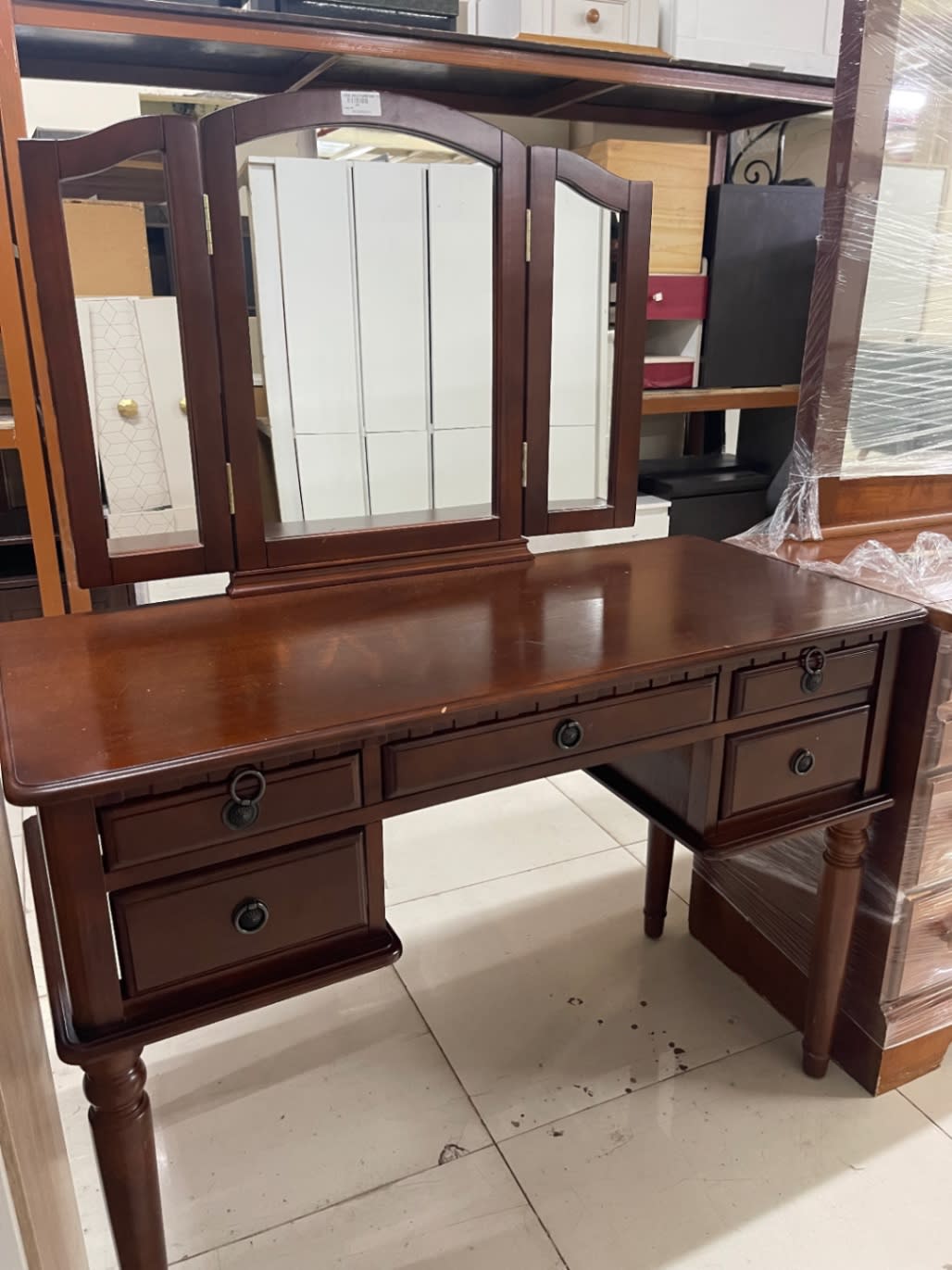 Dressing Table with Tri-Fold Mirror