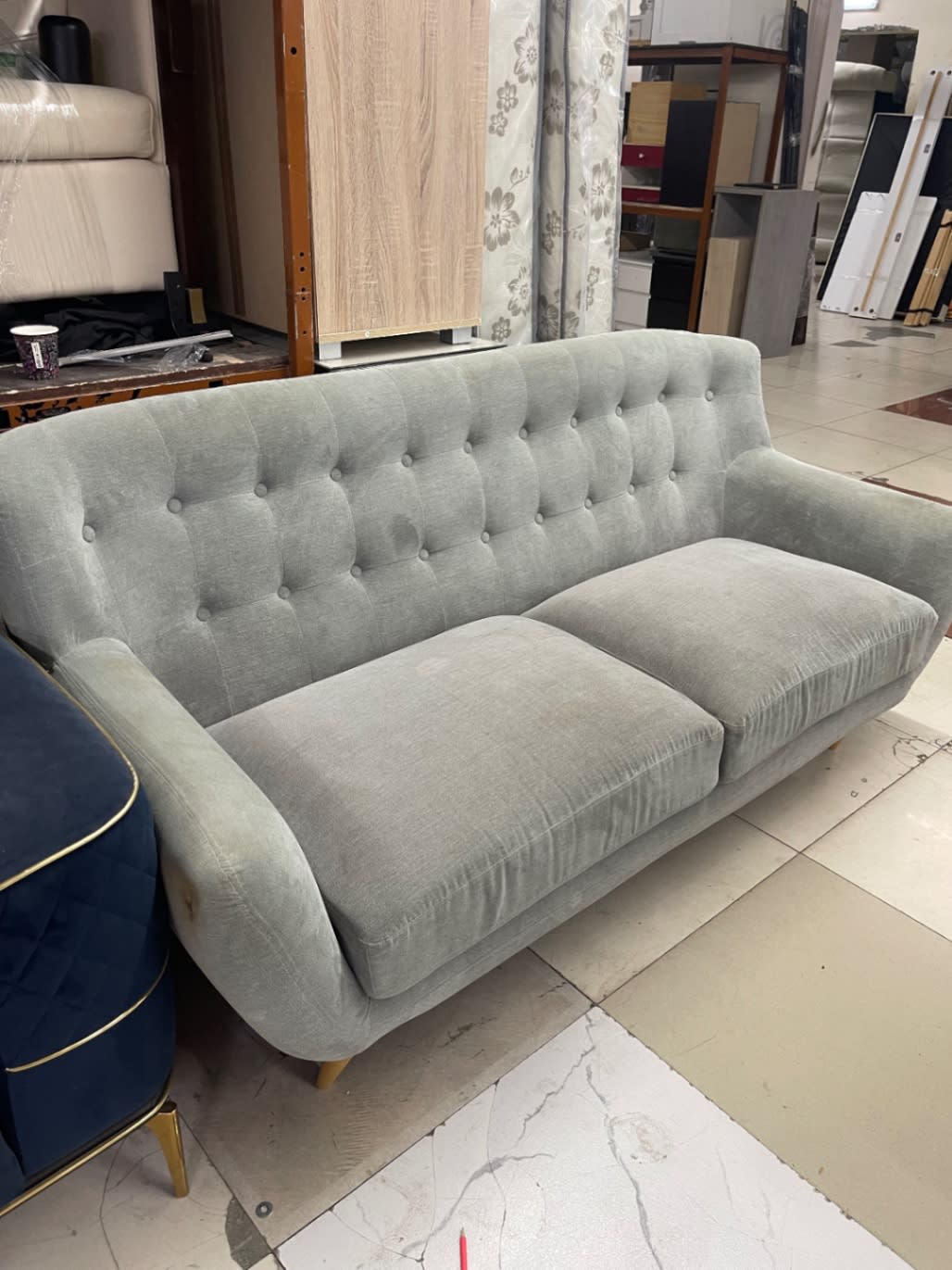 3-Seater Tufted Fabric Sofa