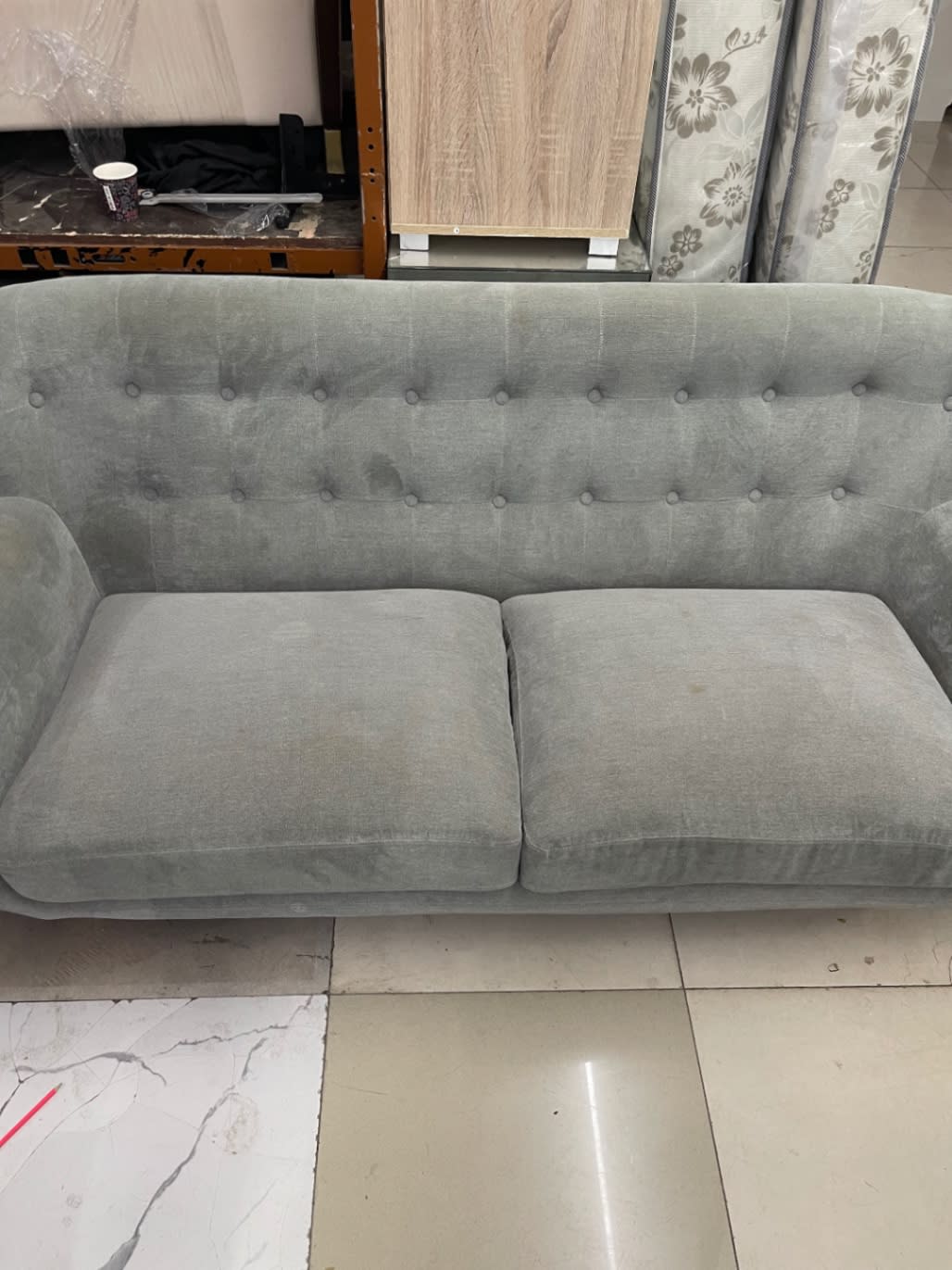 3-Seater Tufted Fabric Sofa 2
