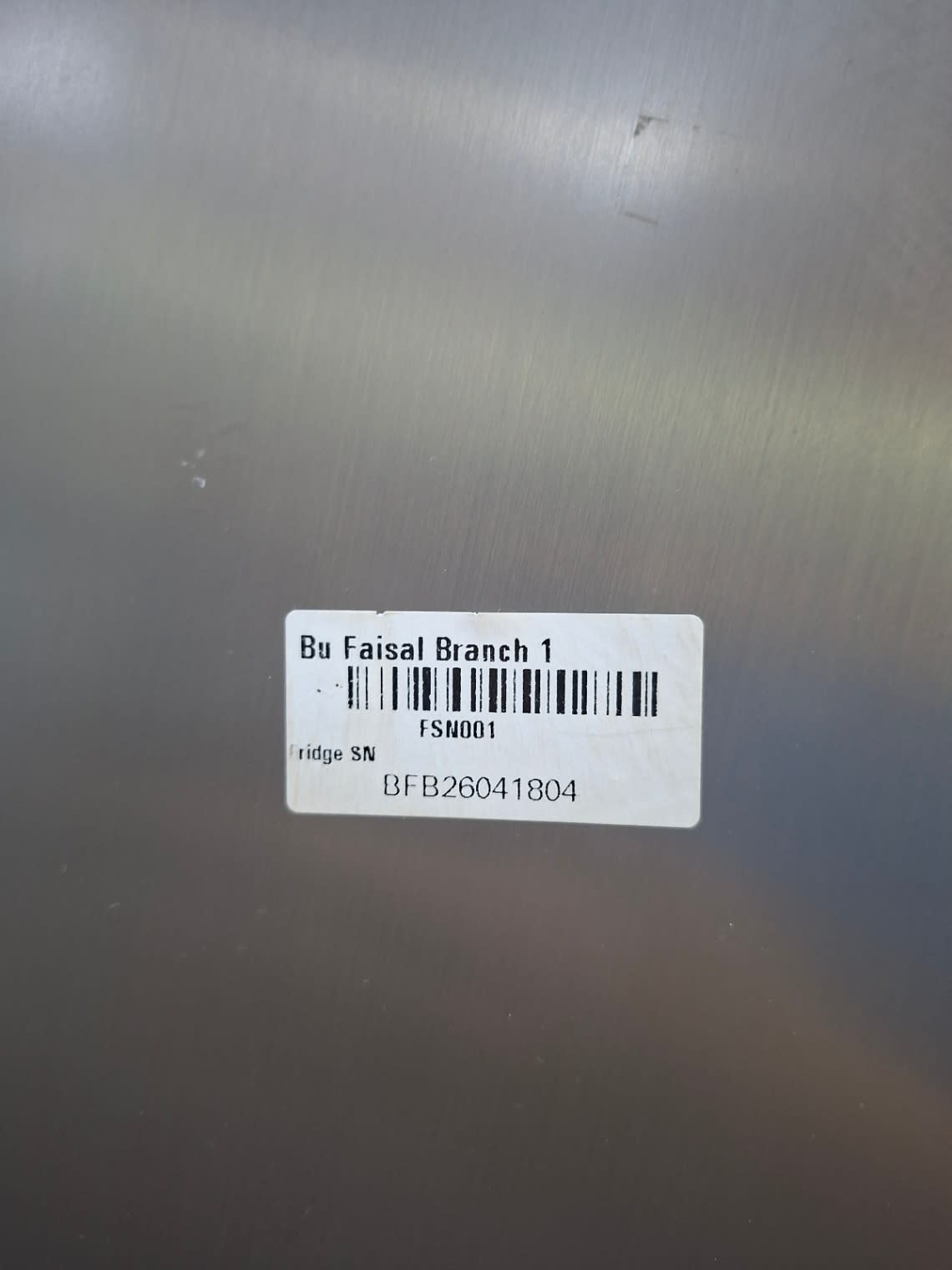 Bufaisal barcode label BFB26041804 for used Siemens side-by-side refrigerator at Bu Faisal Branch 1