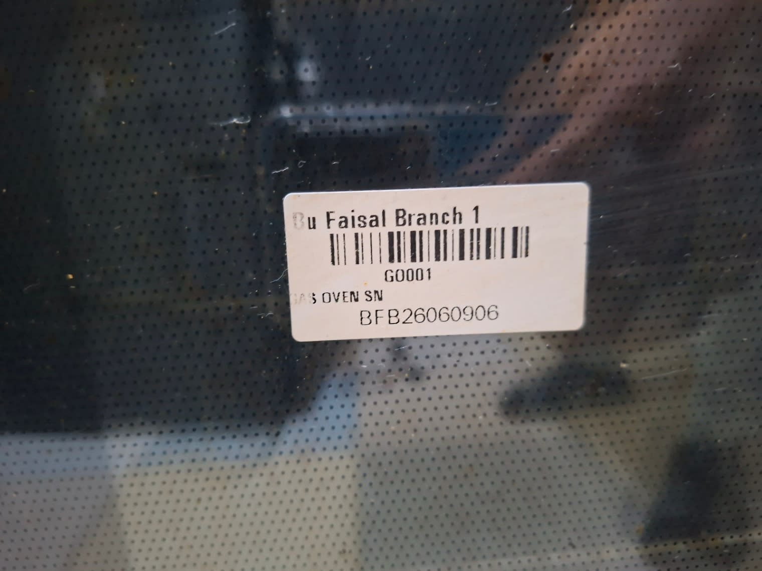 Bufaisal barcode label BFB26060906 for used 5-burner gas cooker with oven