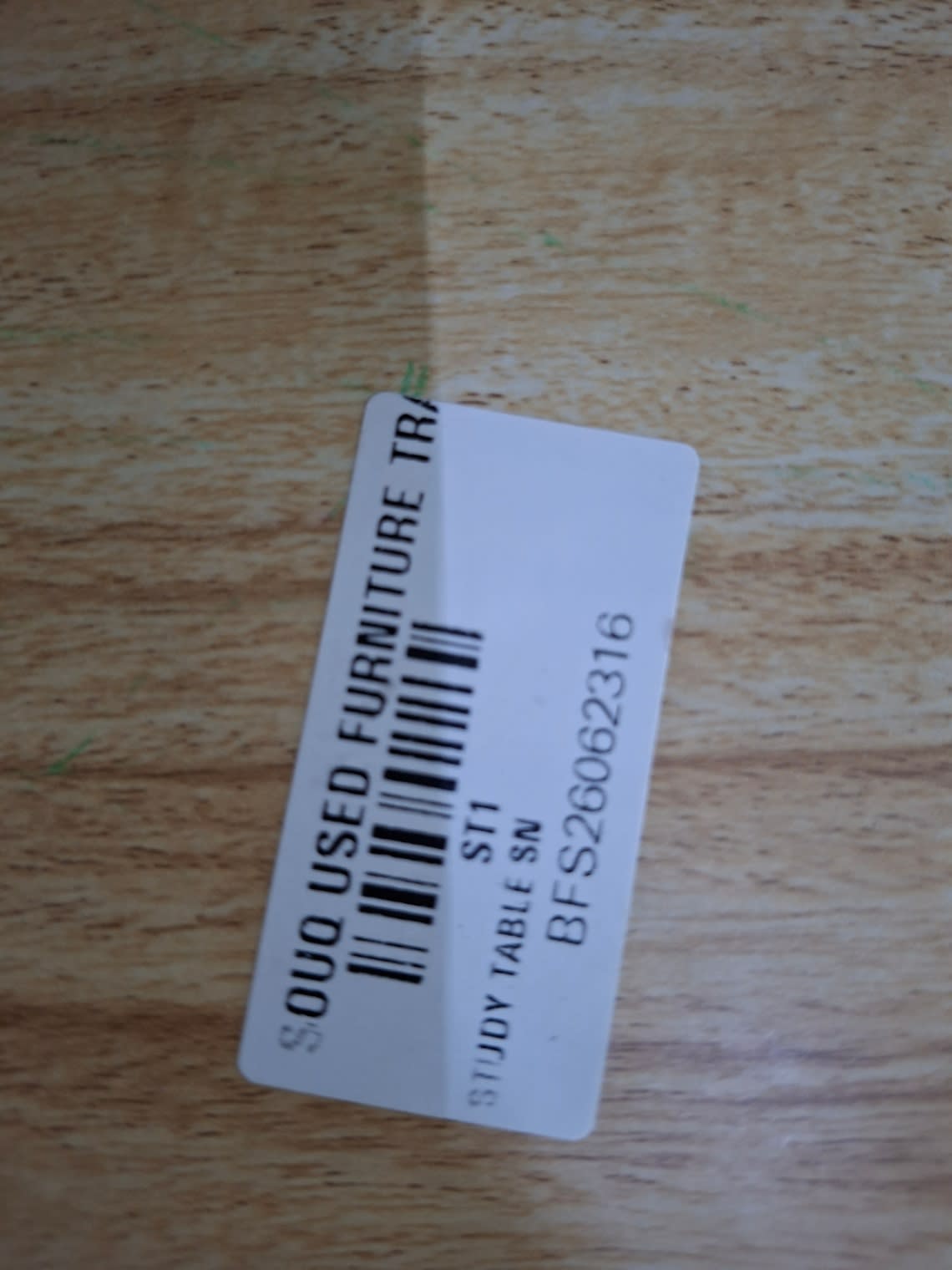 Bufaisal barcode label BFS26062316 for used computer study desk with hutch cabinet