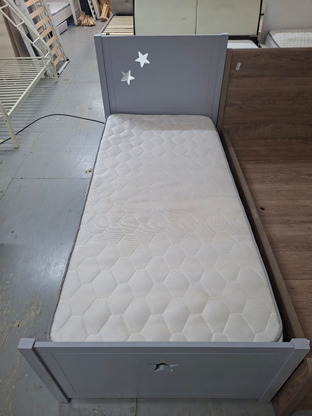 Kids Single Bed Frame with Star Detail and Mattress