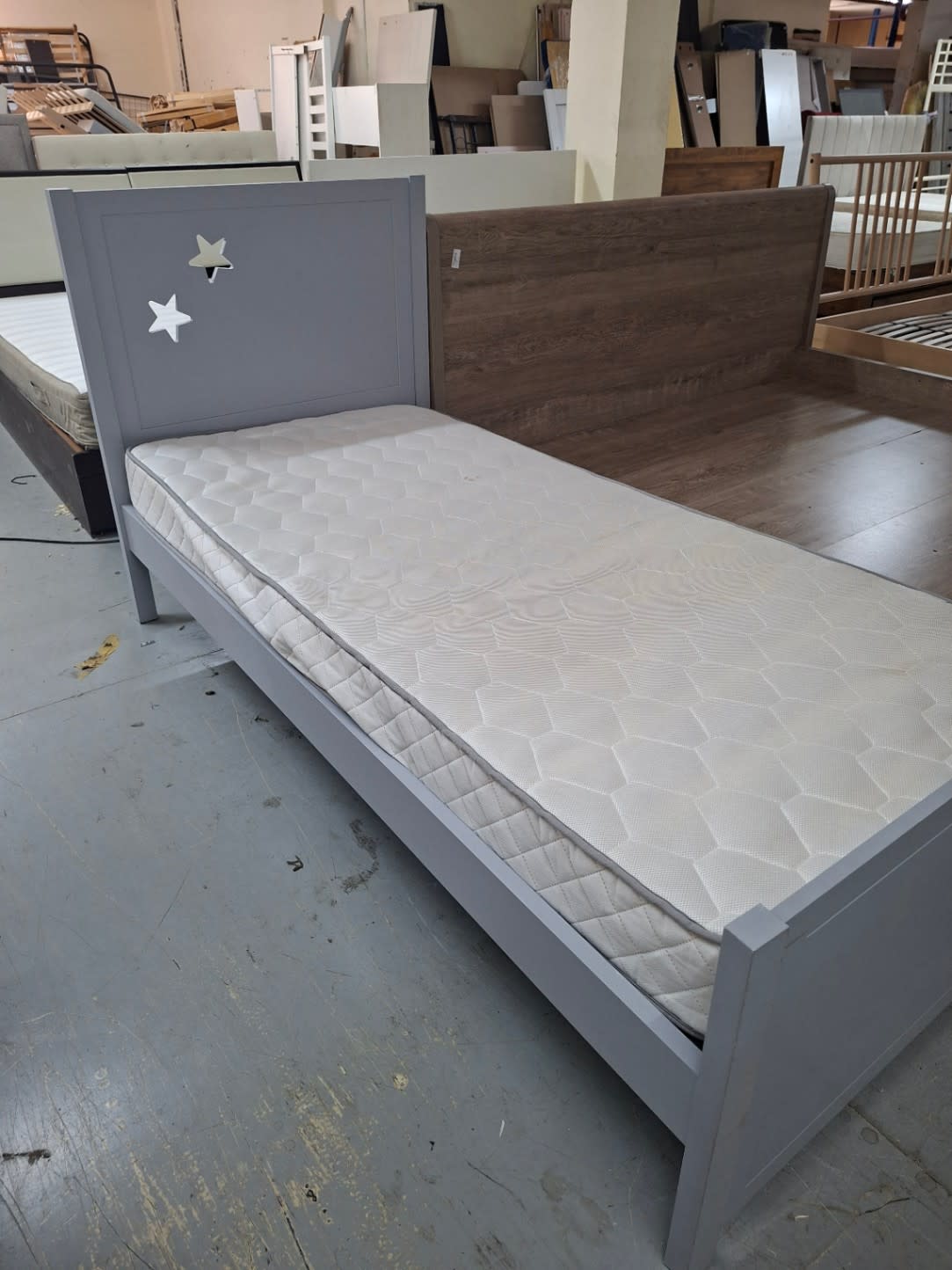 Kids Single Bed Frame with Star Detail and Mattress 2