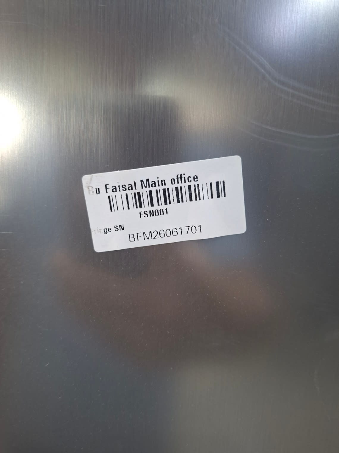 Bufaisal barcode label BFM26061701 for used Bosch side-by-side refrigerator at Shop C Ajman