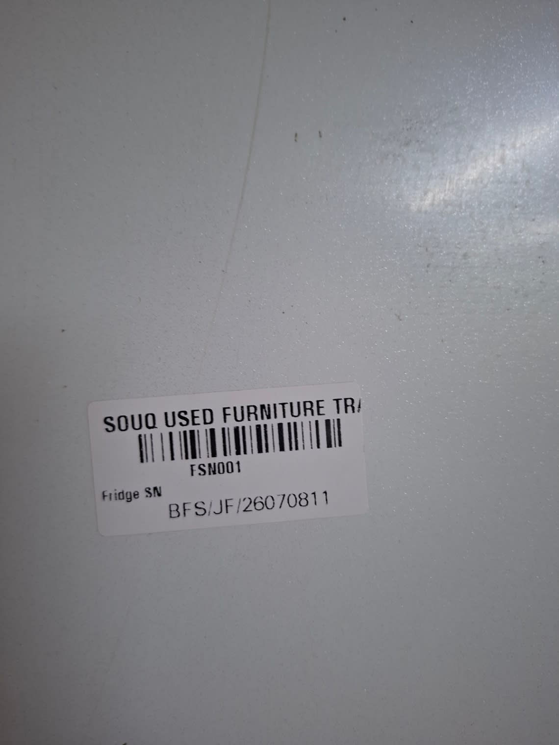 Bufaisal barcode label BFS/JF/26070811 for used Panasonic NR-B480M refrigerator
