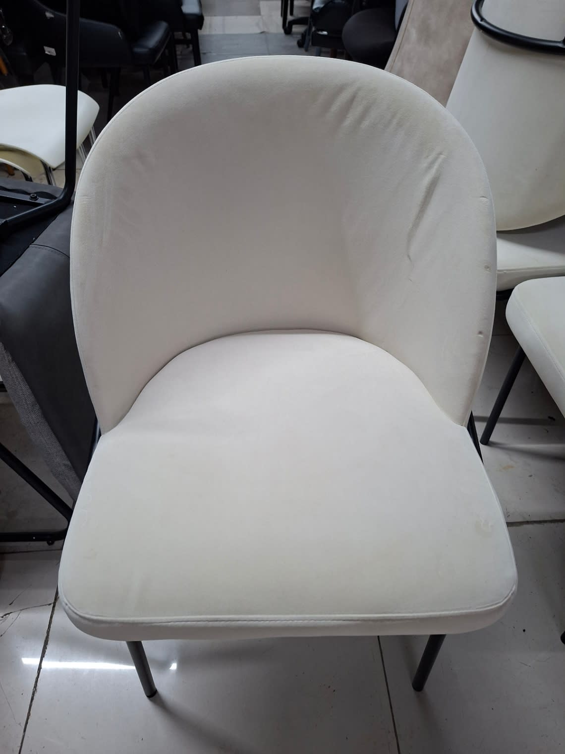 Accent Dining Chair White Fabric Black Metal Legs