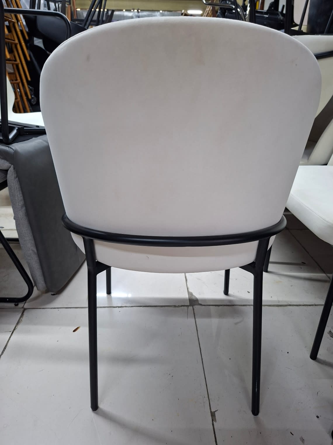 Accent Dining Chair White Fabric Black Metal Legs 3