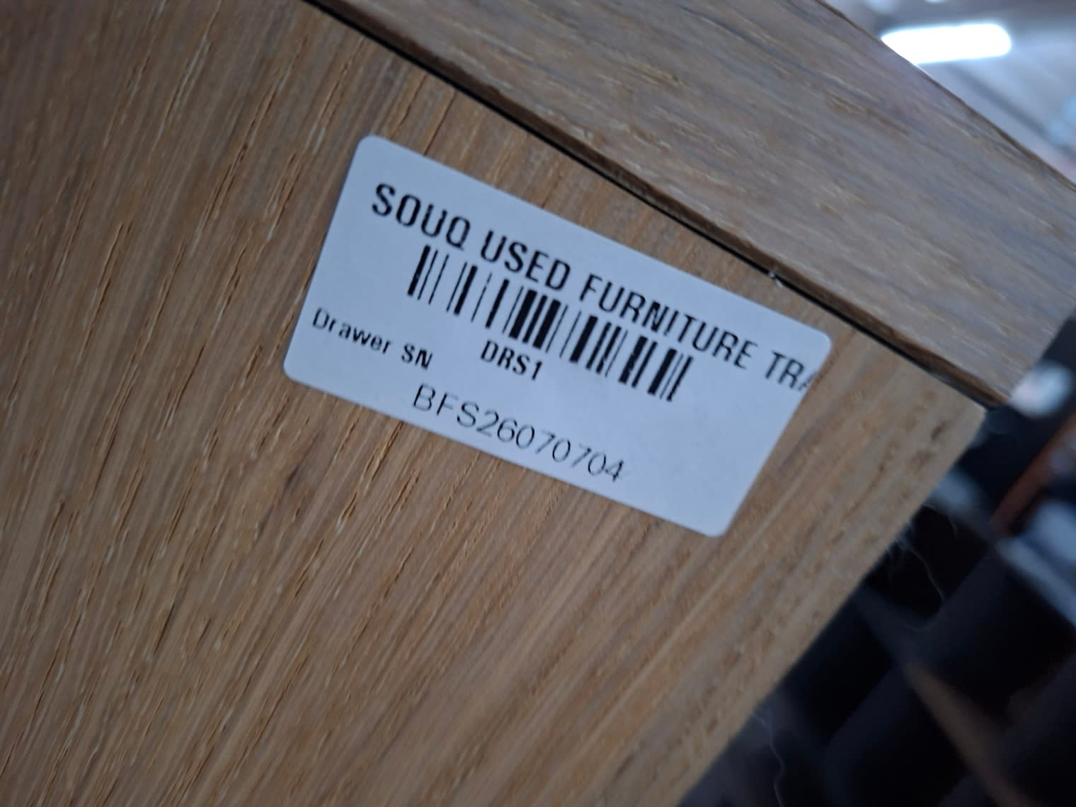 Bufaisal barcode label BFS26070704 for used 4-drawer chest of drawers