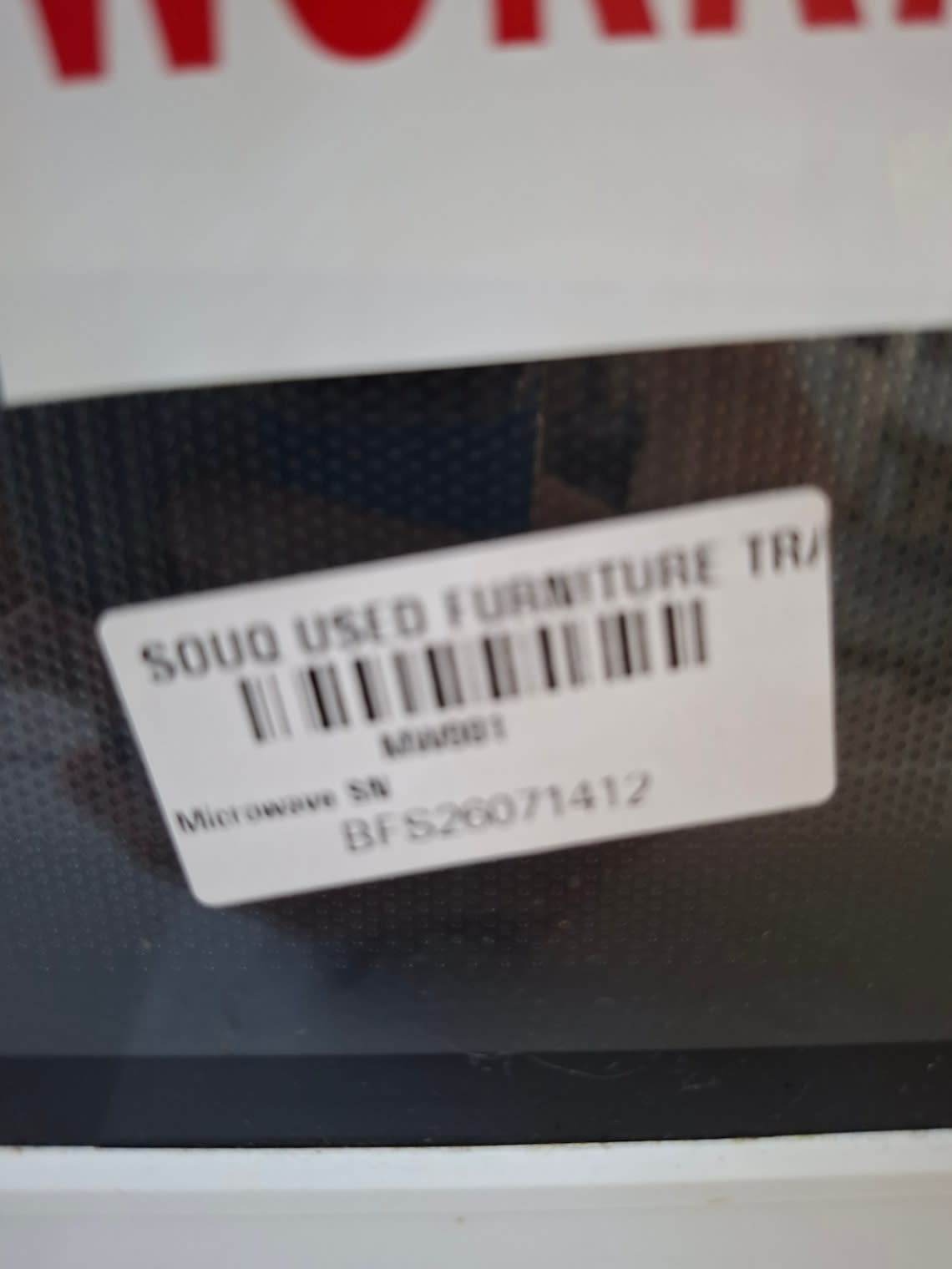Bufaisal barcode label BFS26071412 for used Venus solo microwave oven