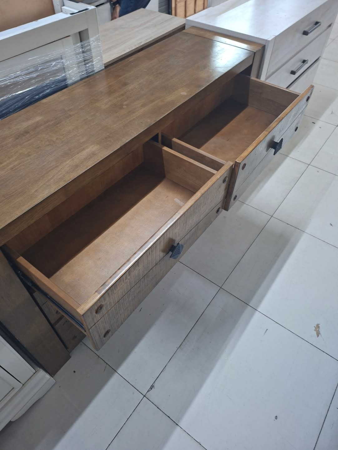 six-drawer double dresser crafted in a distinct rustic or farmhouse style. 3