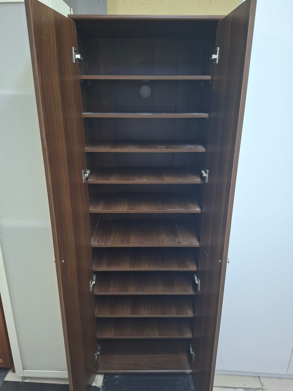 tall, freestanding wooden shoe cabinet 2