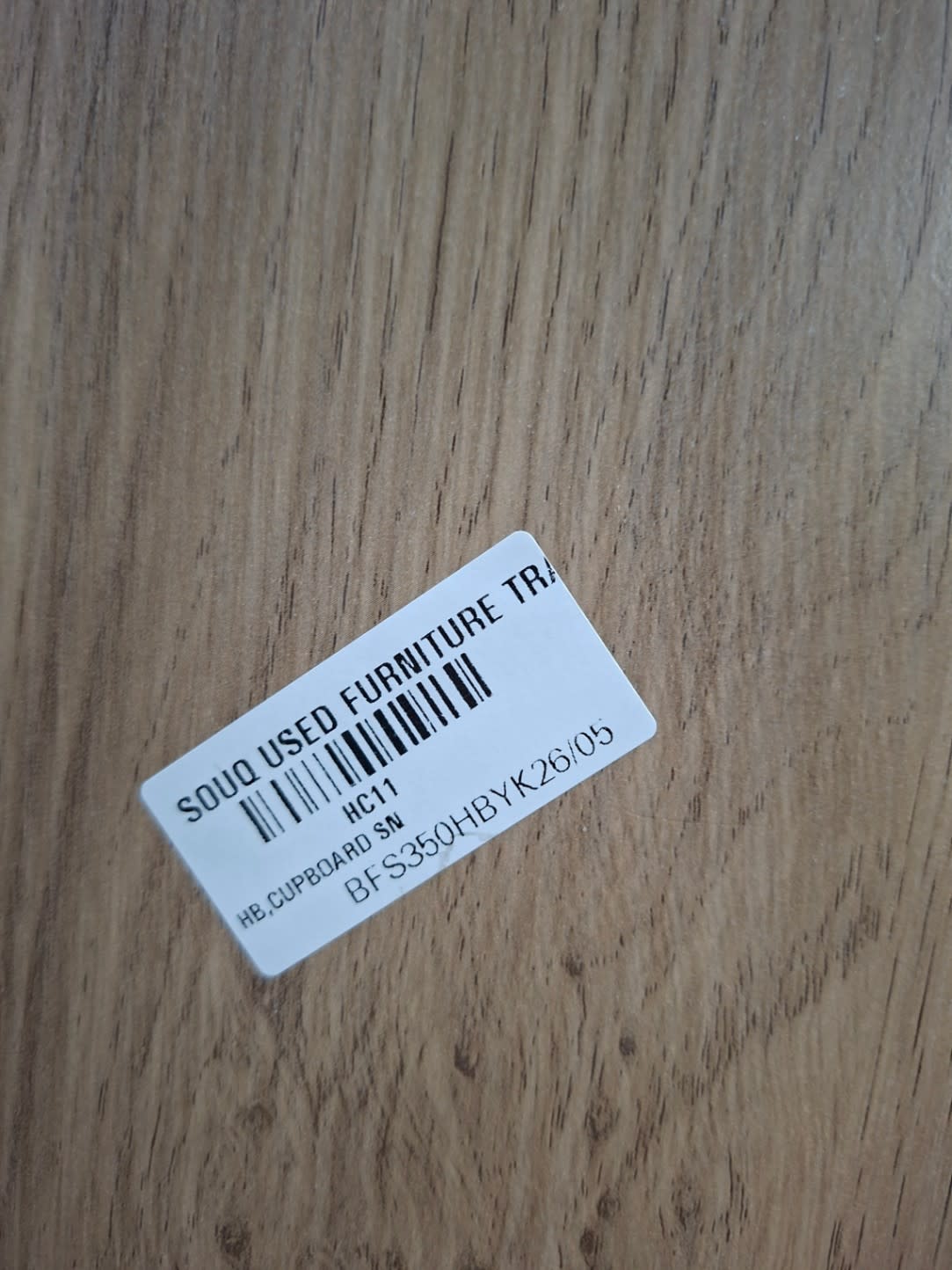 Bufaisal barcode label BFS350HBYK2605 for new 2-door oak-effect wardrobe