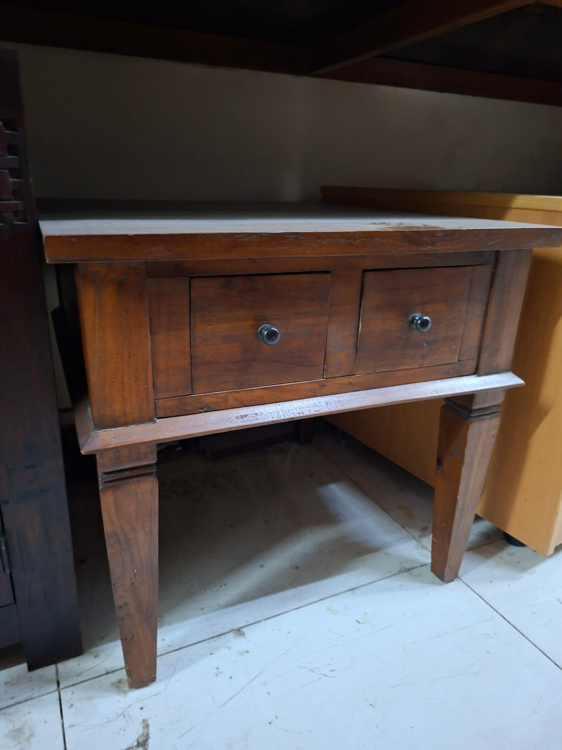 Additional angle of used solid wood two-drawer console table brown at Bufaisal Ajman