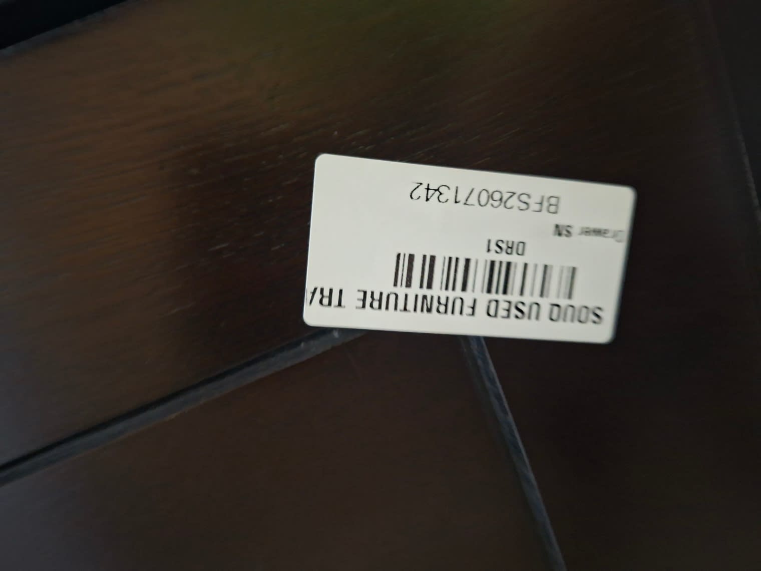 Bufaisal barcode label BFS26071342 for used dark espresso storage cabinet