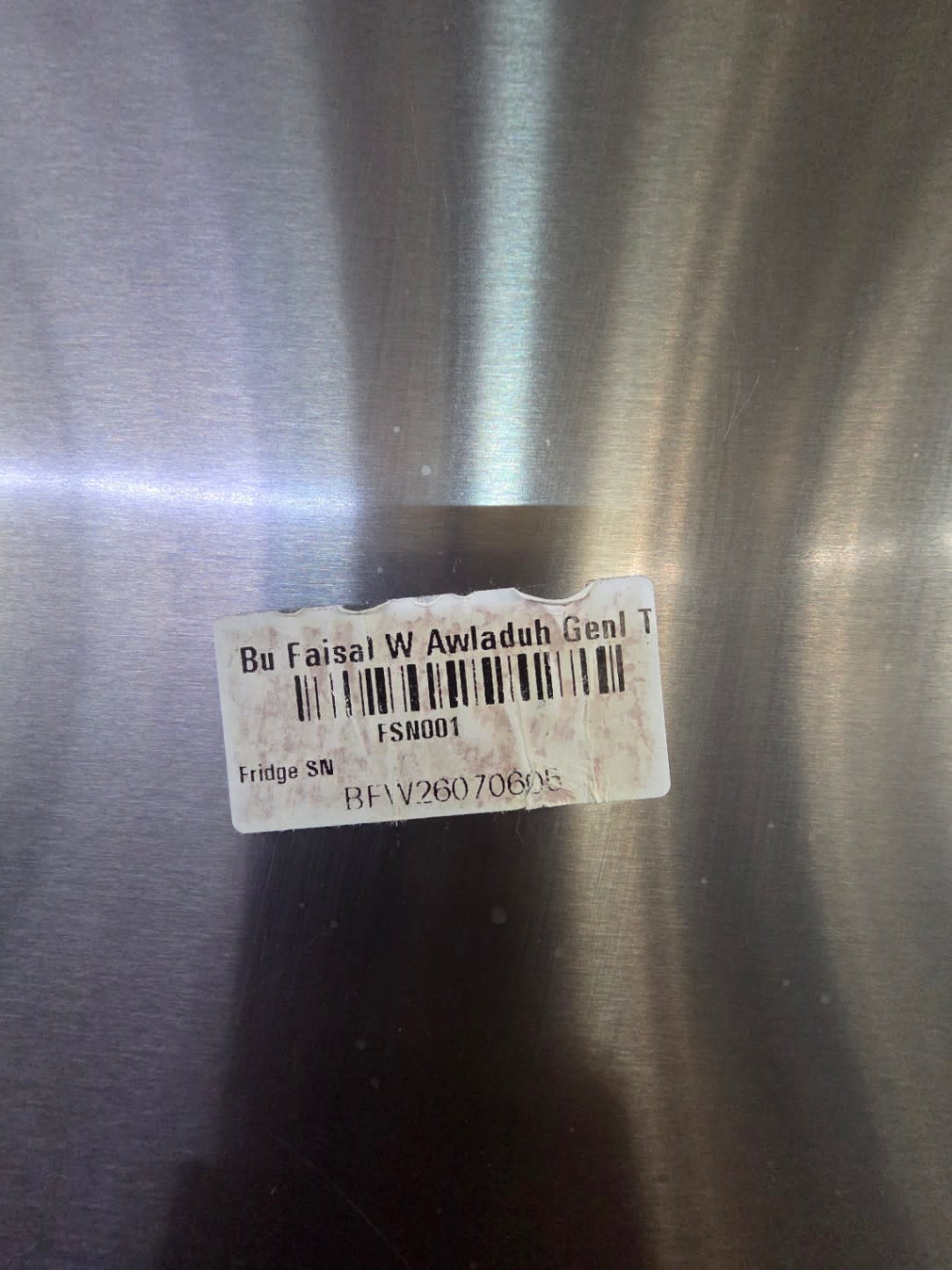 Bufaisal barcode label BFW26070605 for used Hitachi top-mount refrigerator