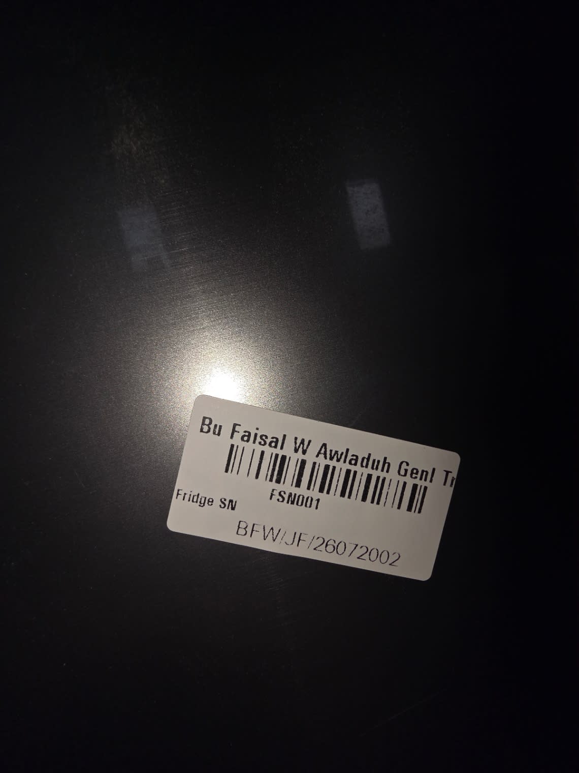 Bufaisal barcode label BFW/JF/26072002 for used Samsung top-mount refrigerator