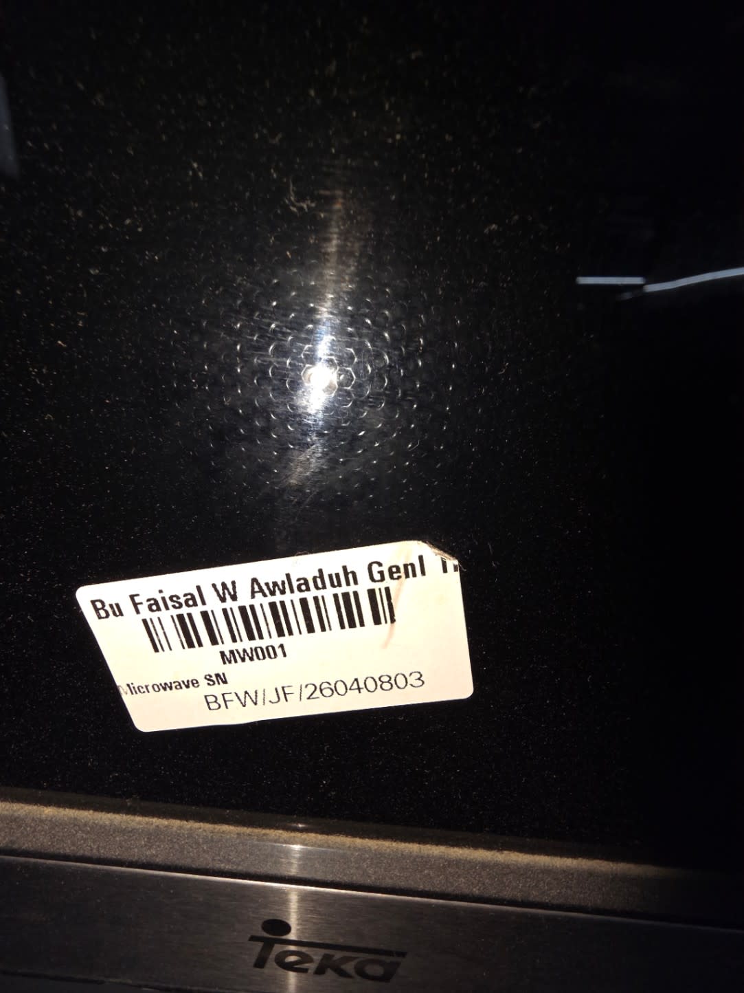 Bufaisal barcode label BFW/JF/26040803 for used Teka convection microwave oven