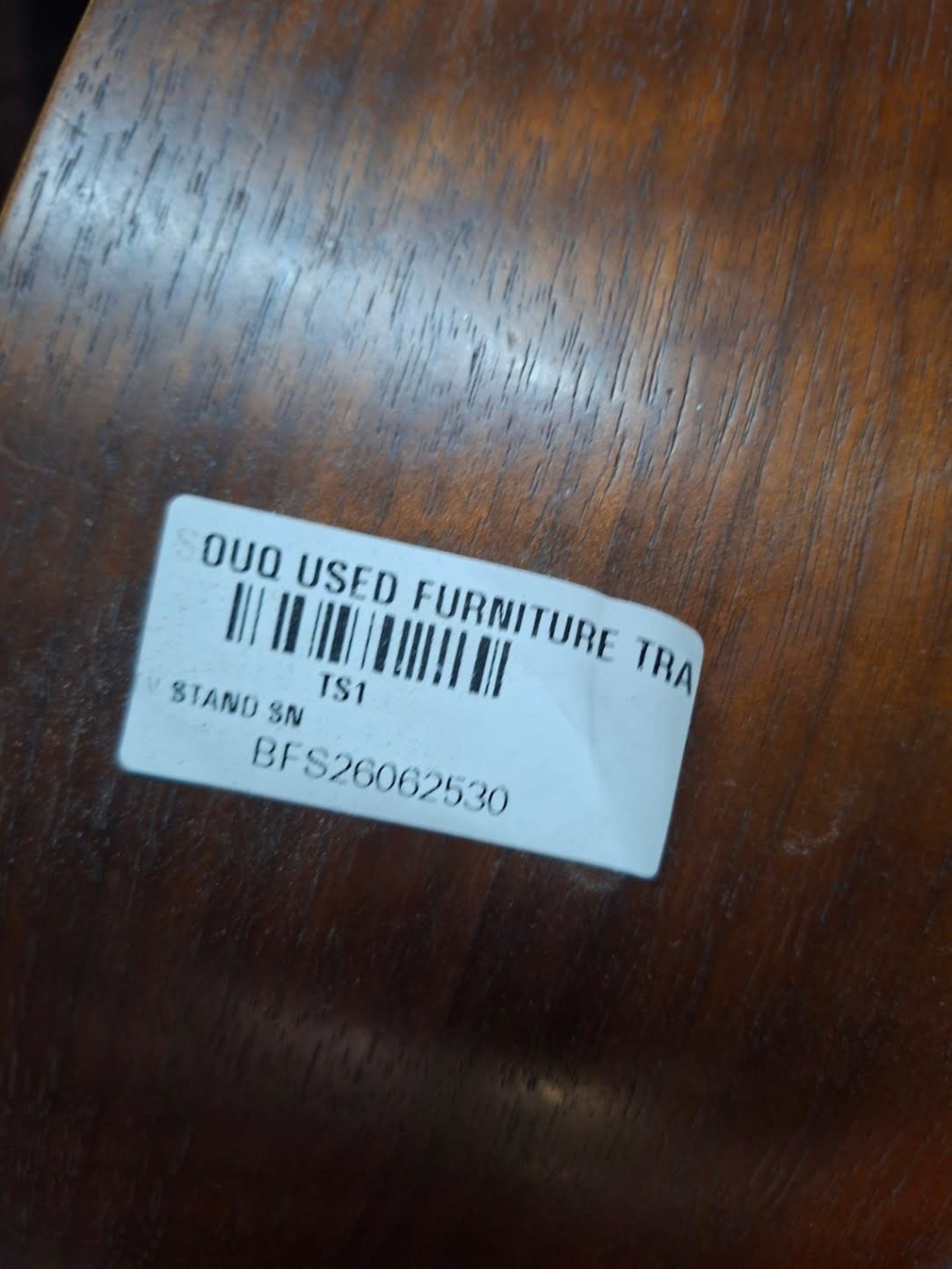 Bufaisal barcode label BFS26062530 for used curved wave TV stand