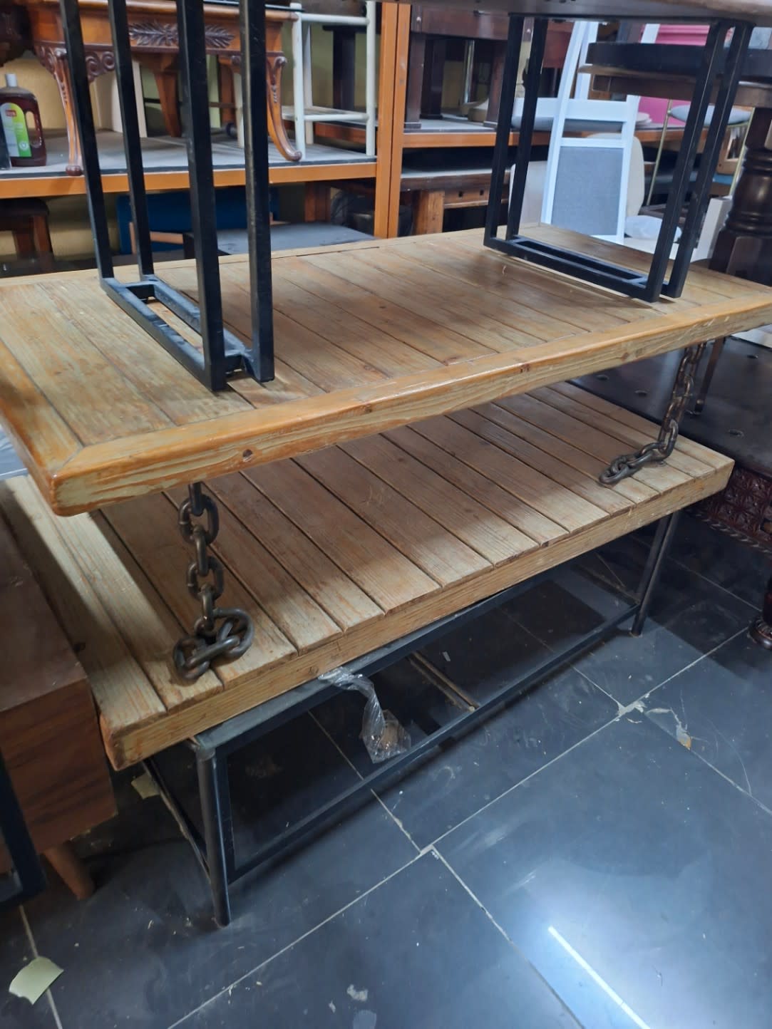 Industrial Coffee Table with Chain Detail