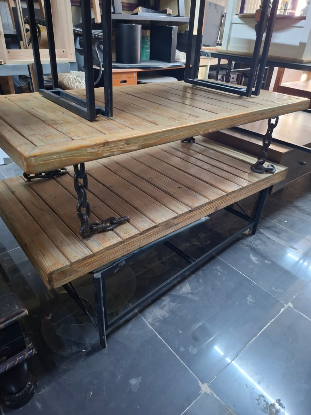 Industrial Coffee Table with Chain Detail 3