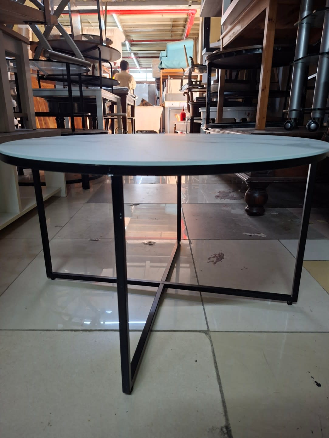 Round Coffee Table Marble-Effect Top 2