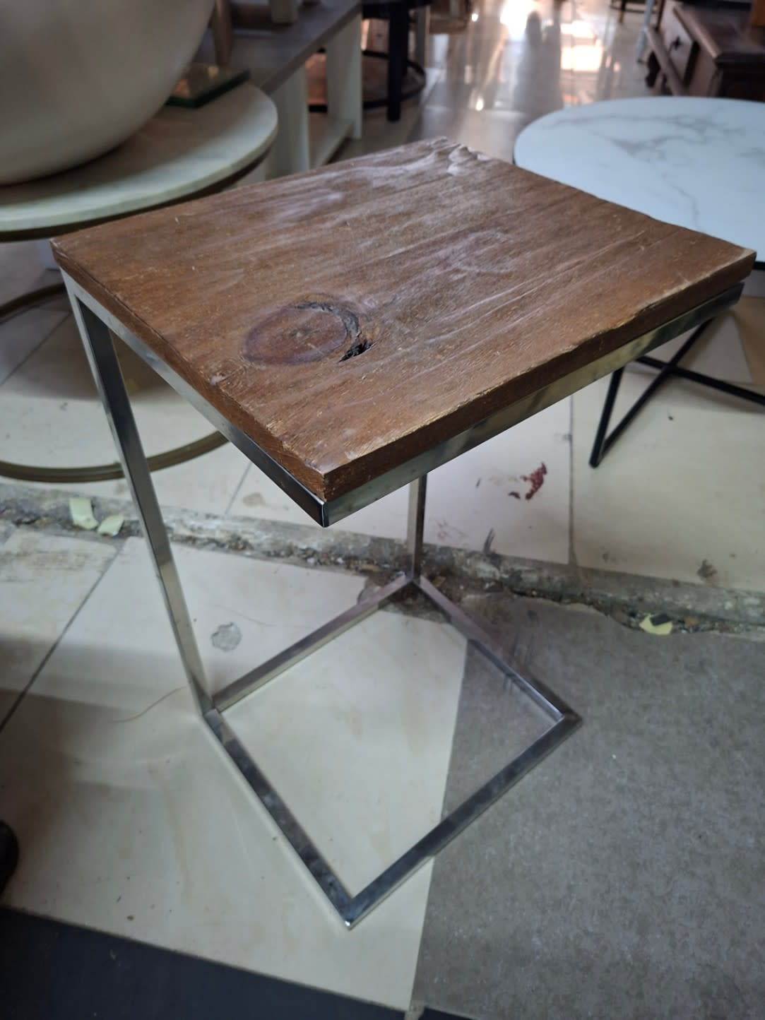 Side Table with Wood Top and Chrome Frame 2