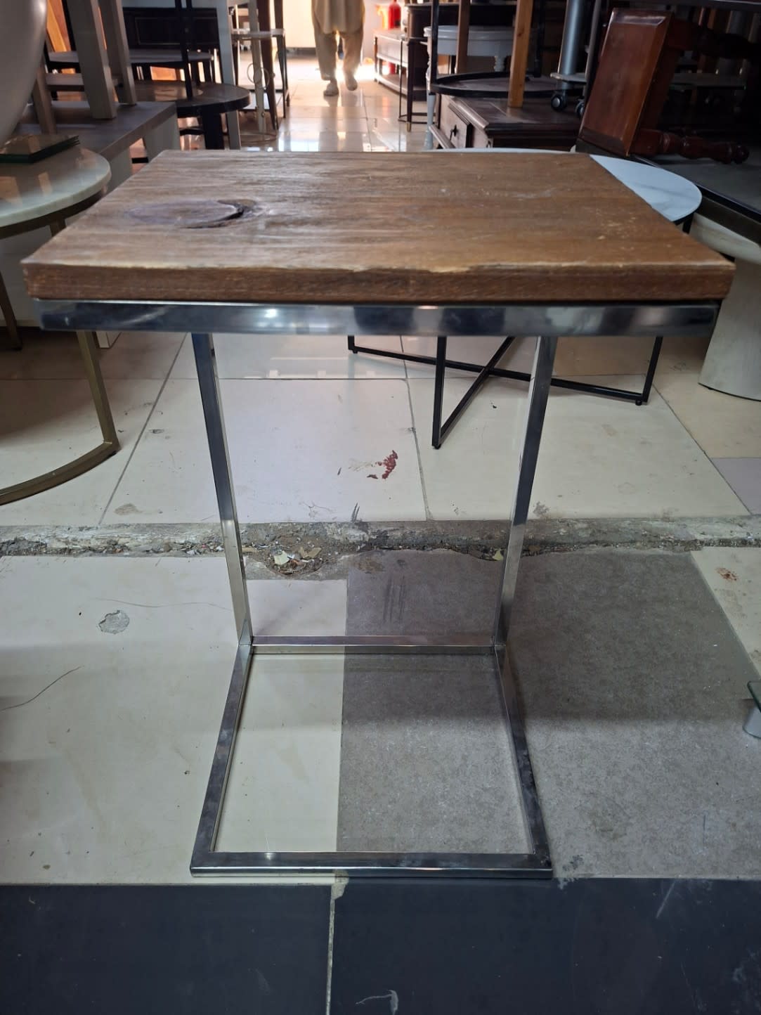 Side Table with Wood Top and Chrome Frame 3