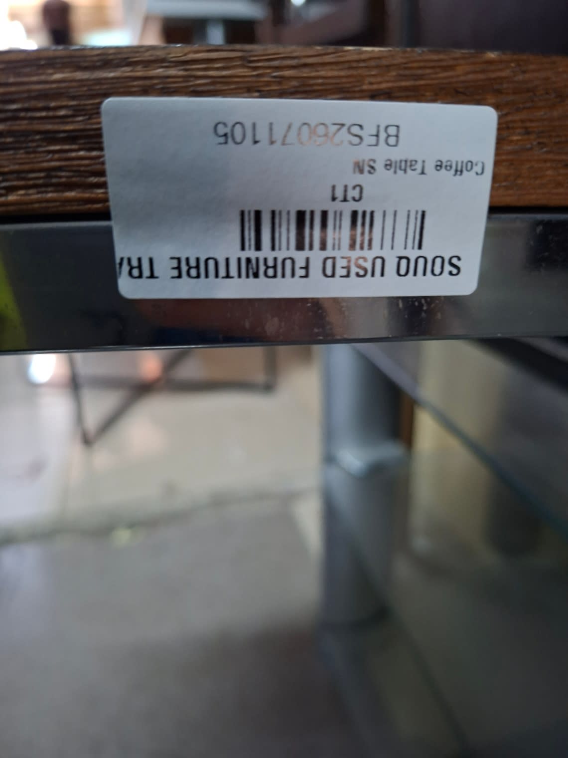 Bufaisal barcode label BFS26071105 for used wood top side table