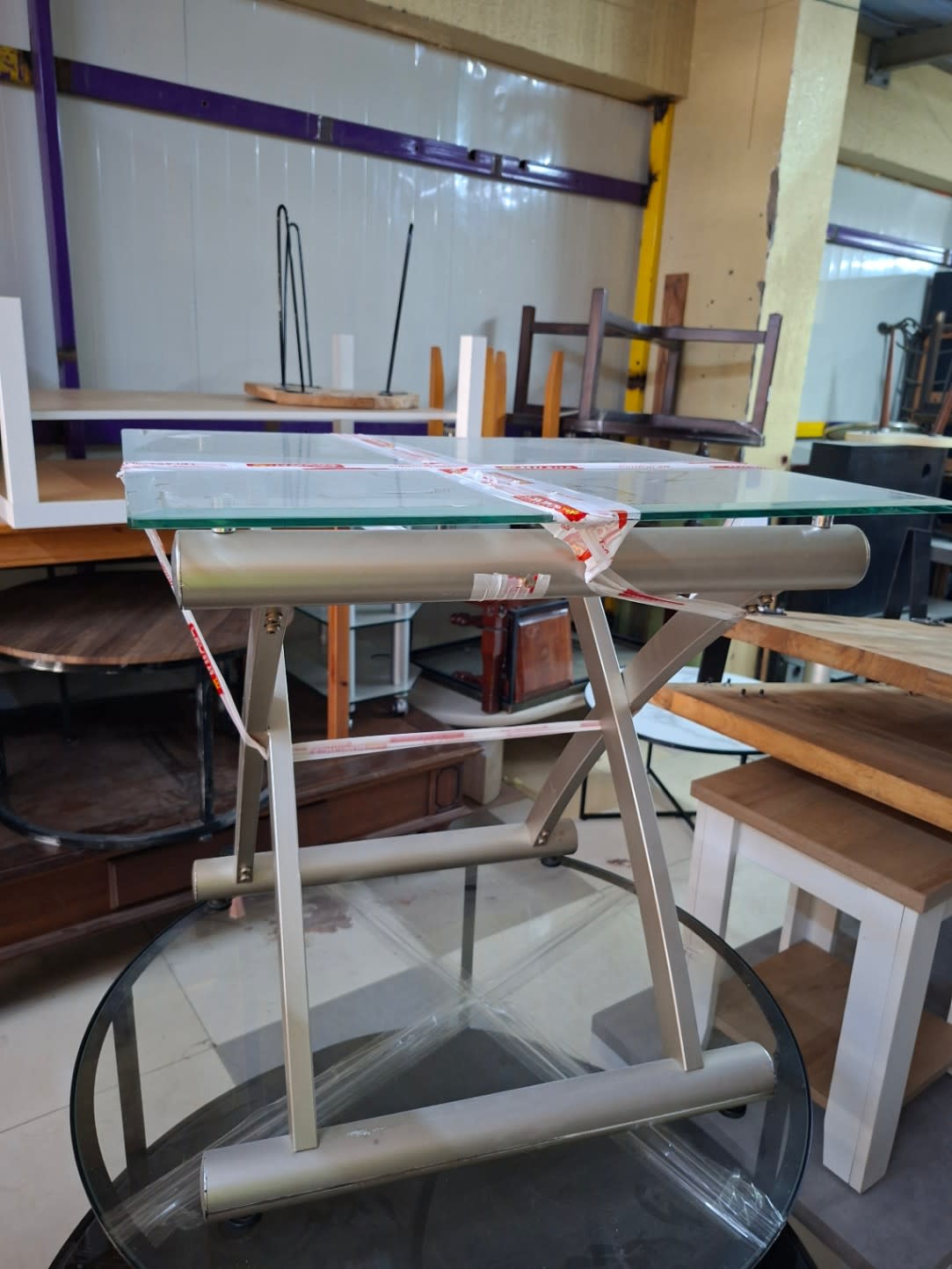 Glass-Top Coffee Table with X-Frame Metal Base 2