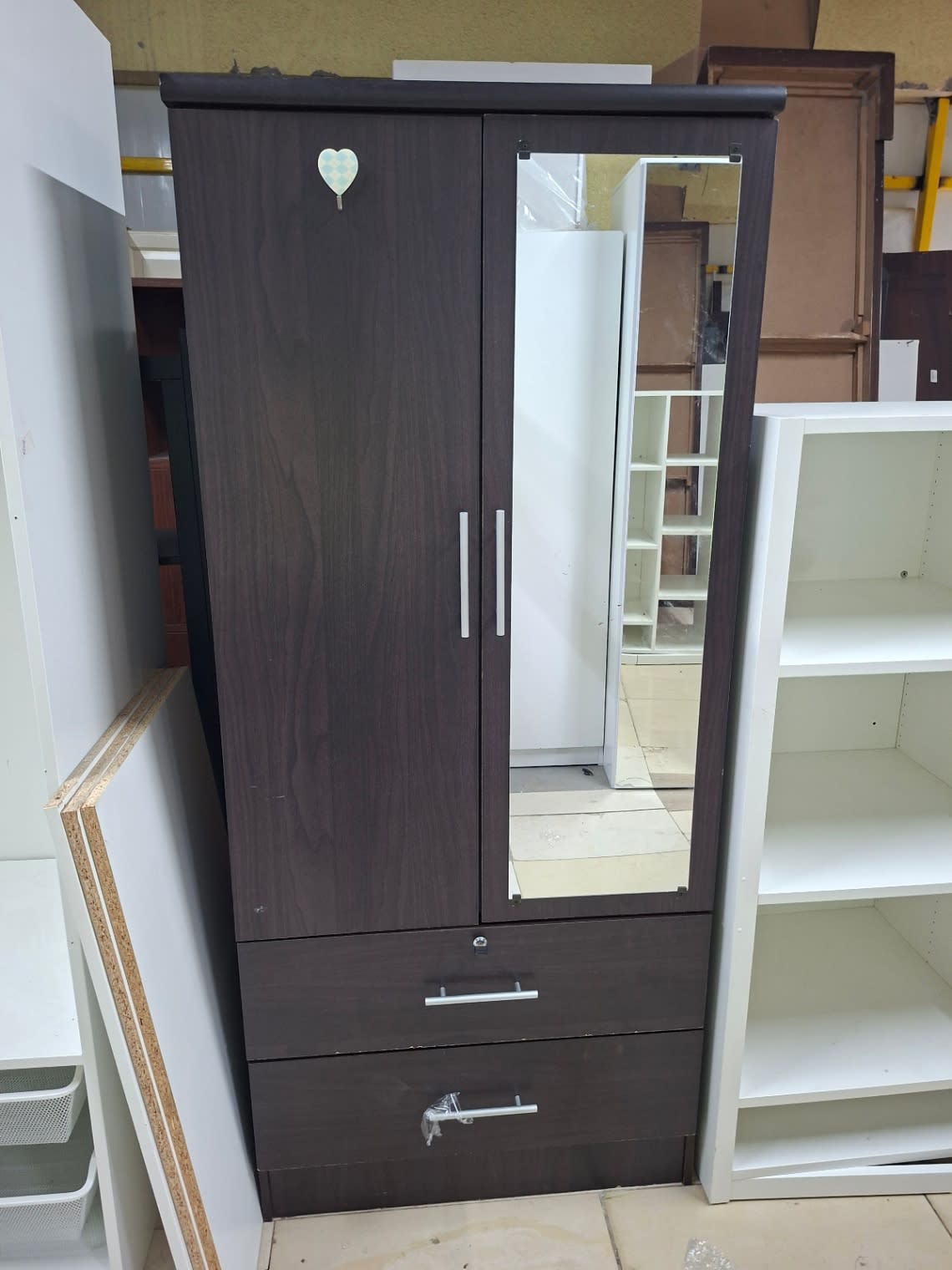 2-Door Wardrobe with Mirror and Drawers