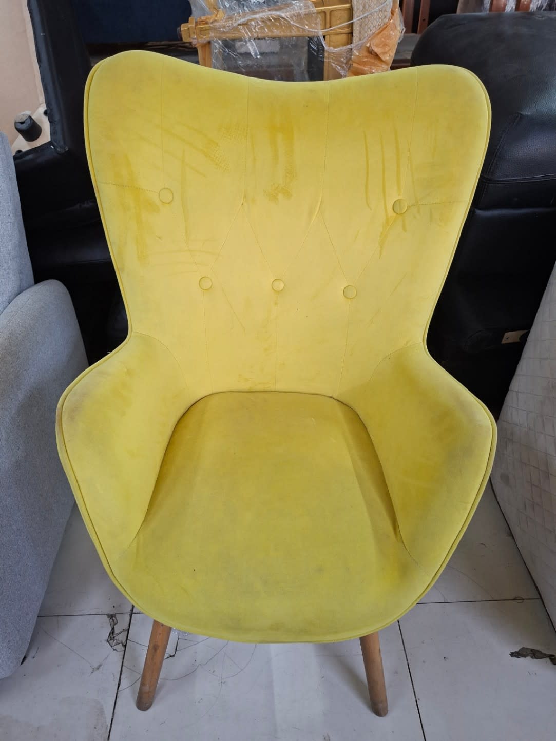 Accent Armchair Yellow Velvet