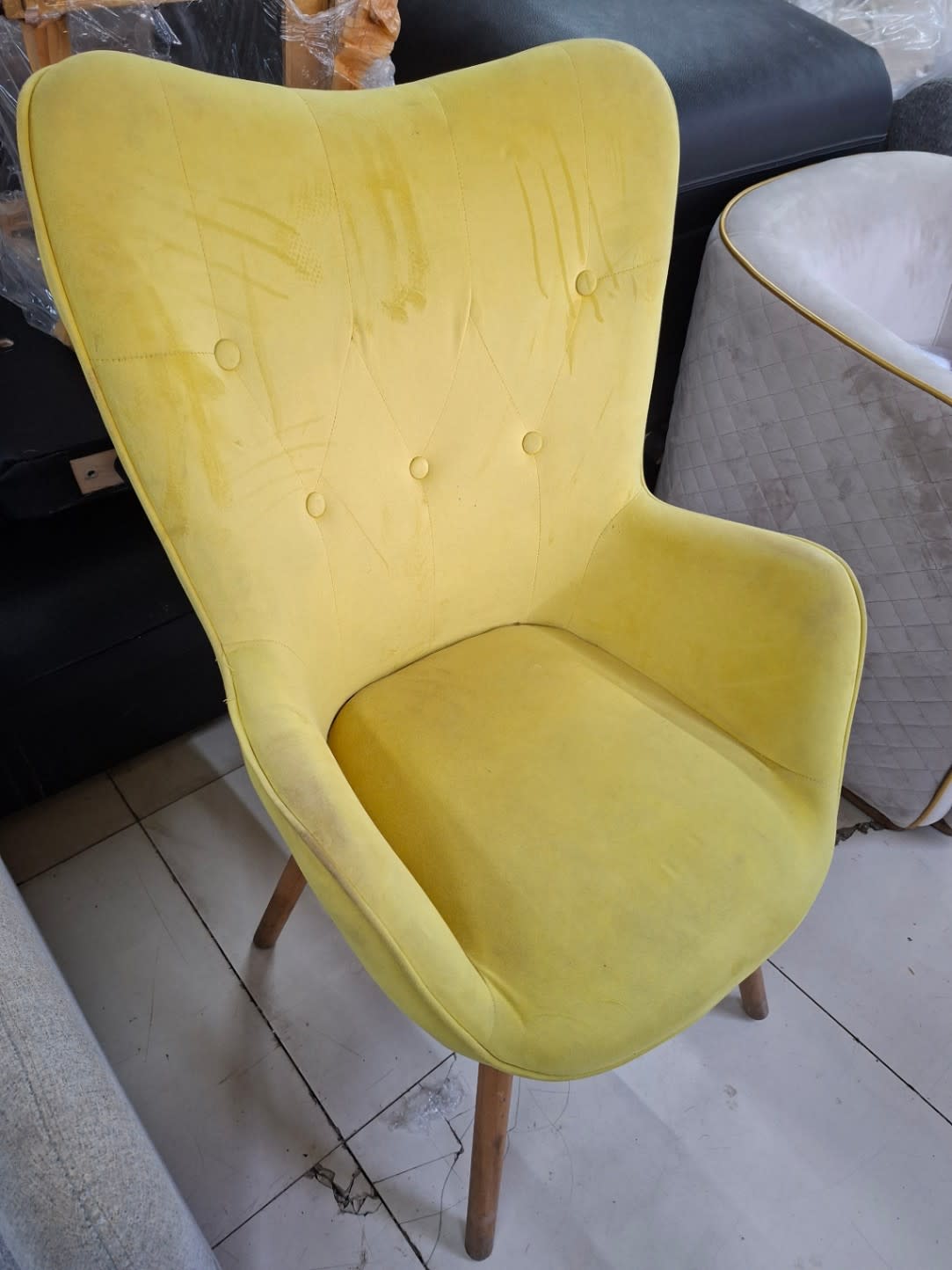 Accent Armchair Yellow Velvet 2