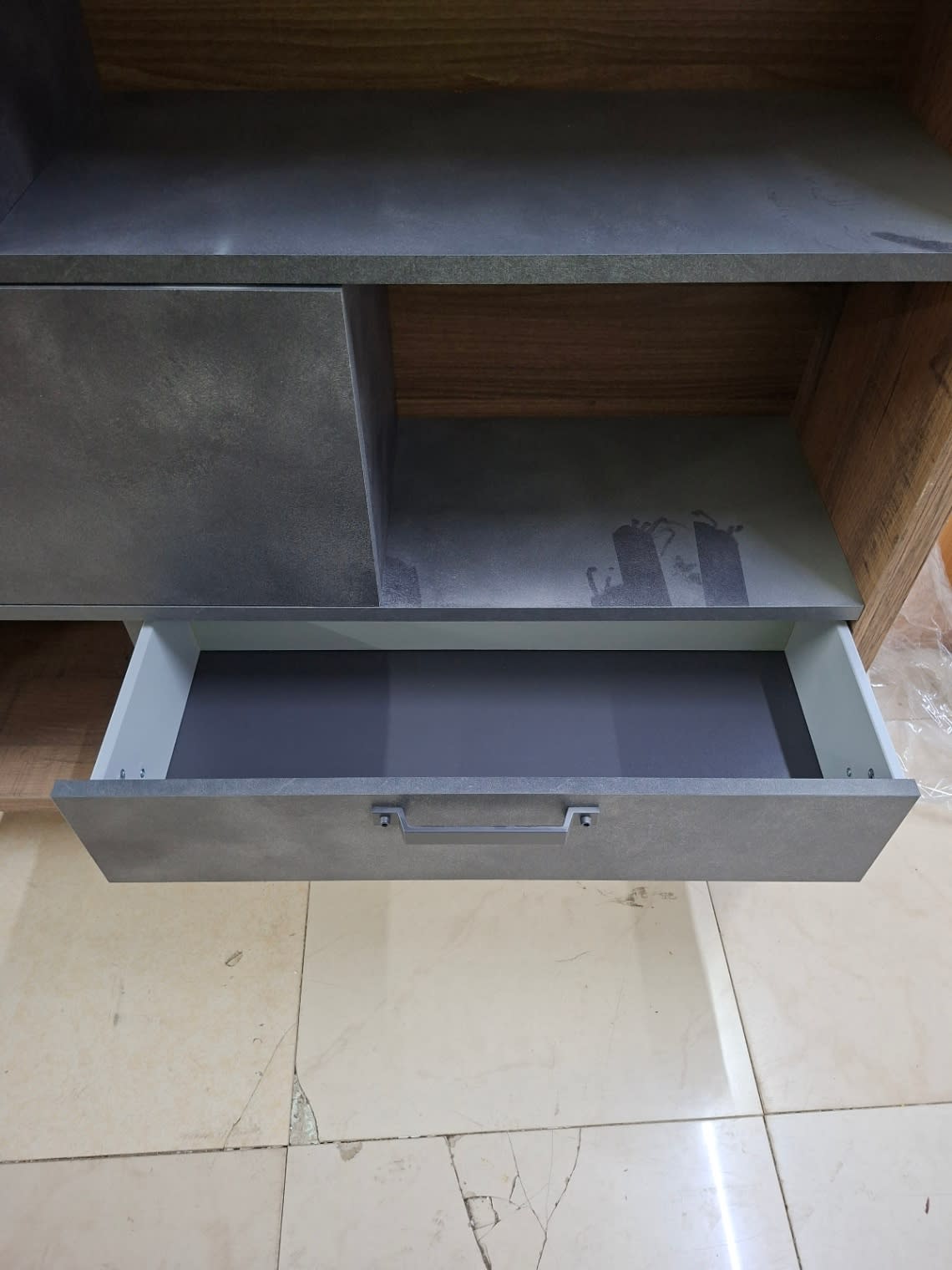 Shelving Unit with Drawers and Drop-Down Cabinet 2