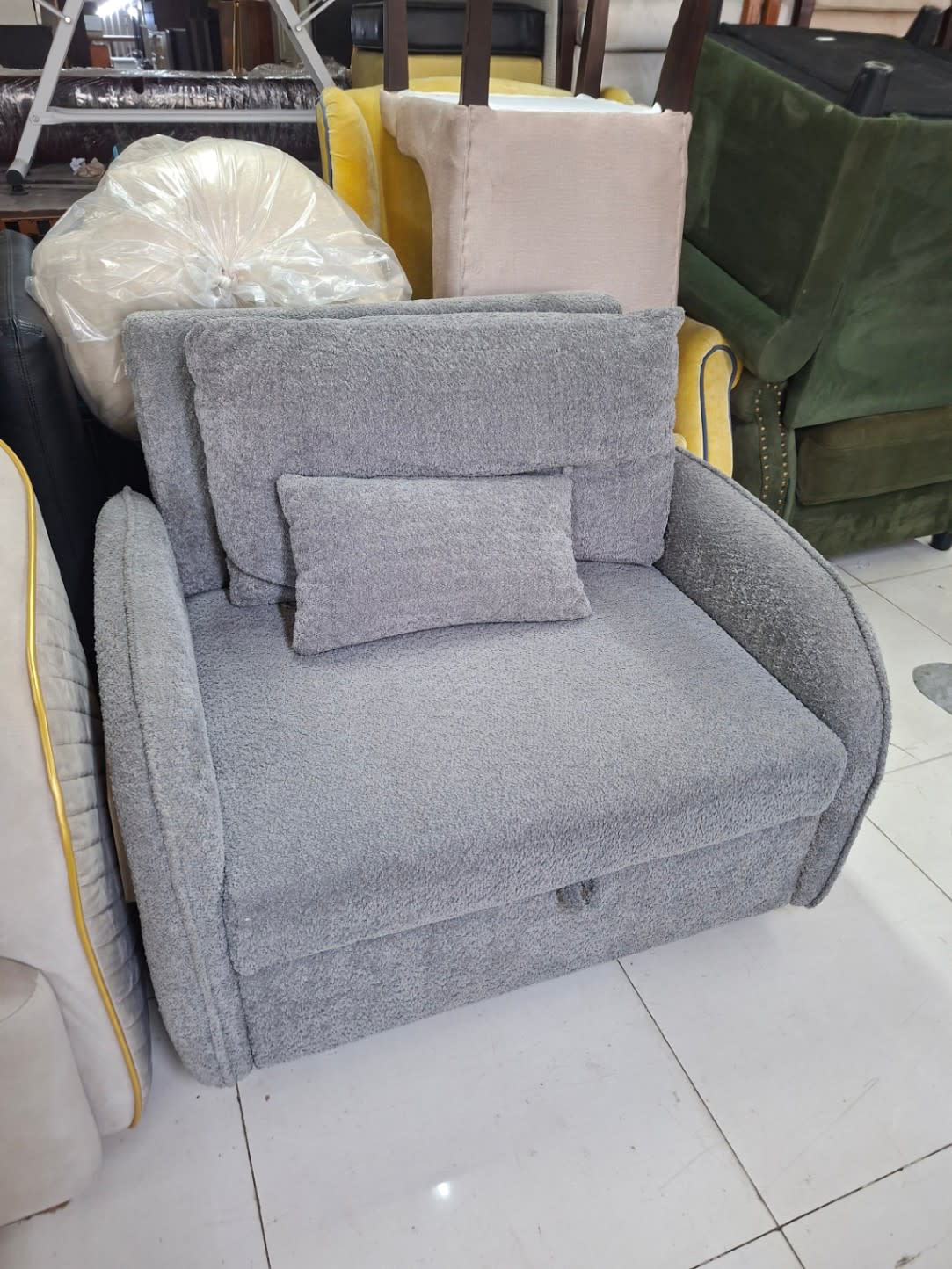 Single Sofa Bed with Pull-Out Ottoman