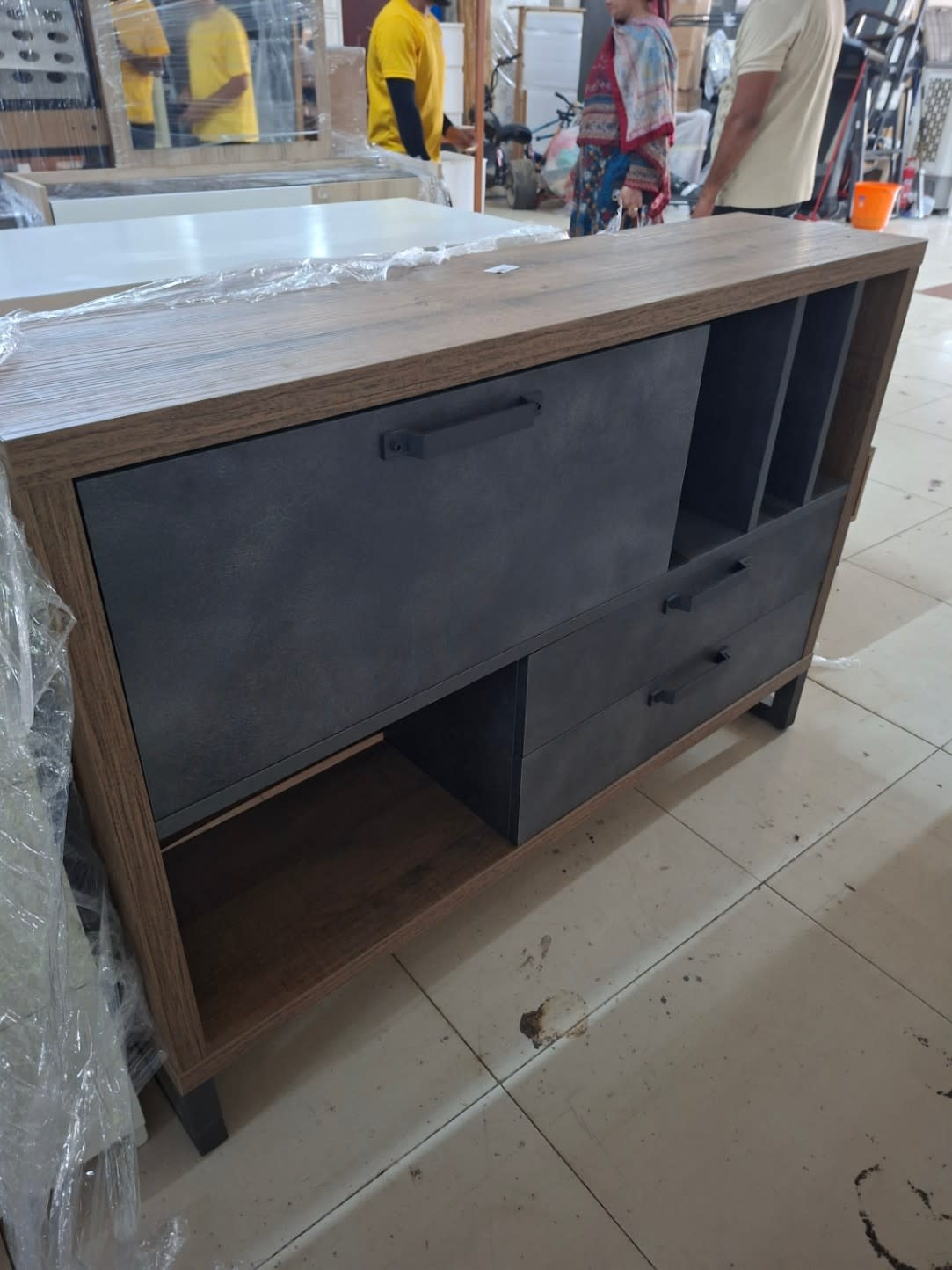 TV Stand with Drawers and Open Shelves