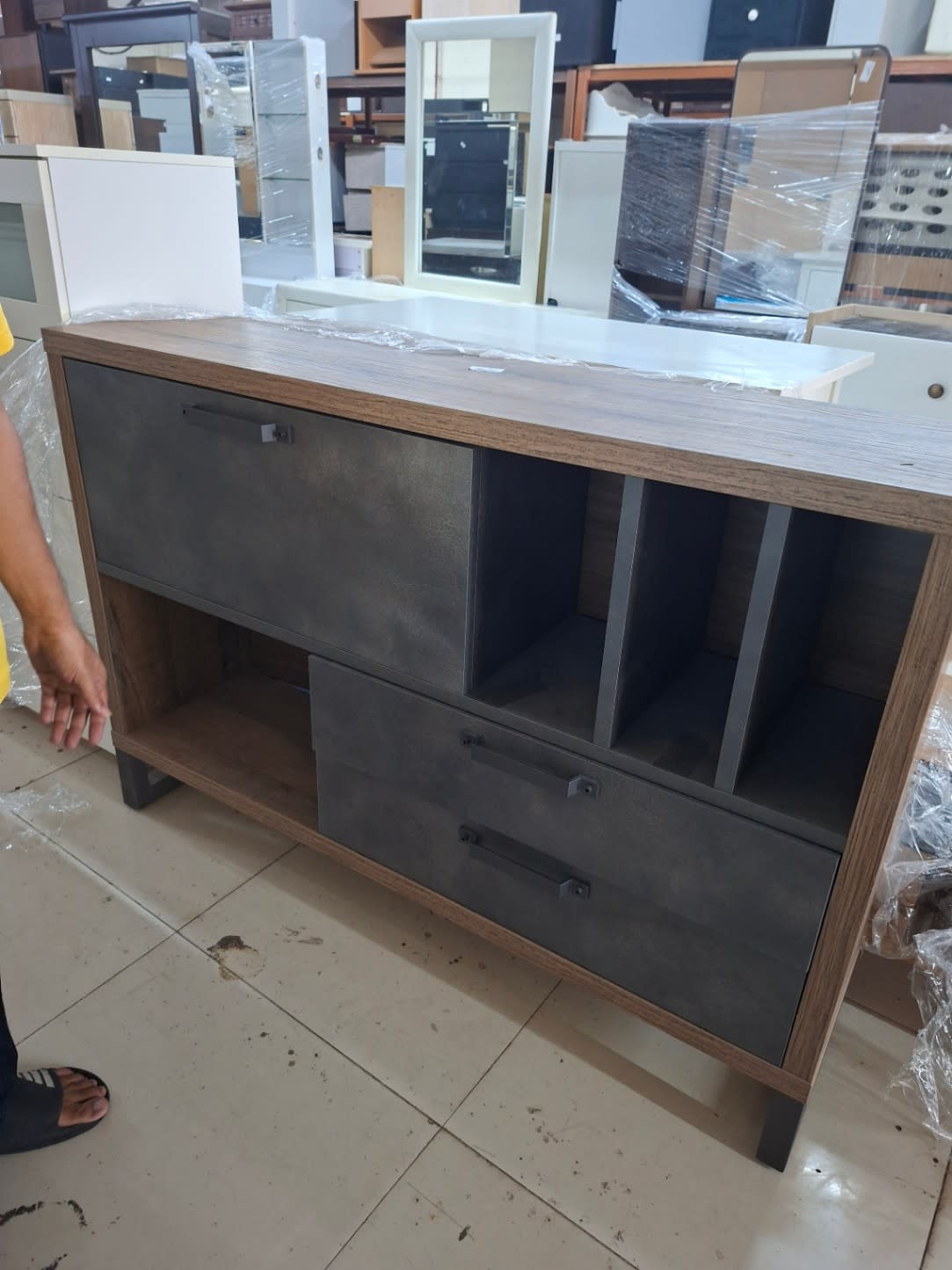 TV Stand with Drawers and Open Shelves 2