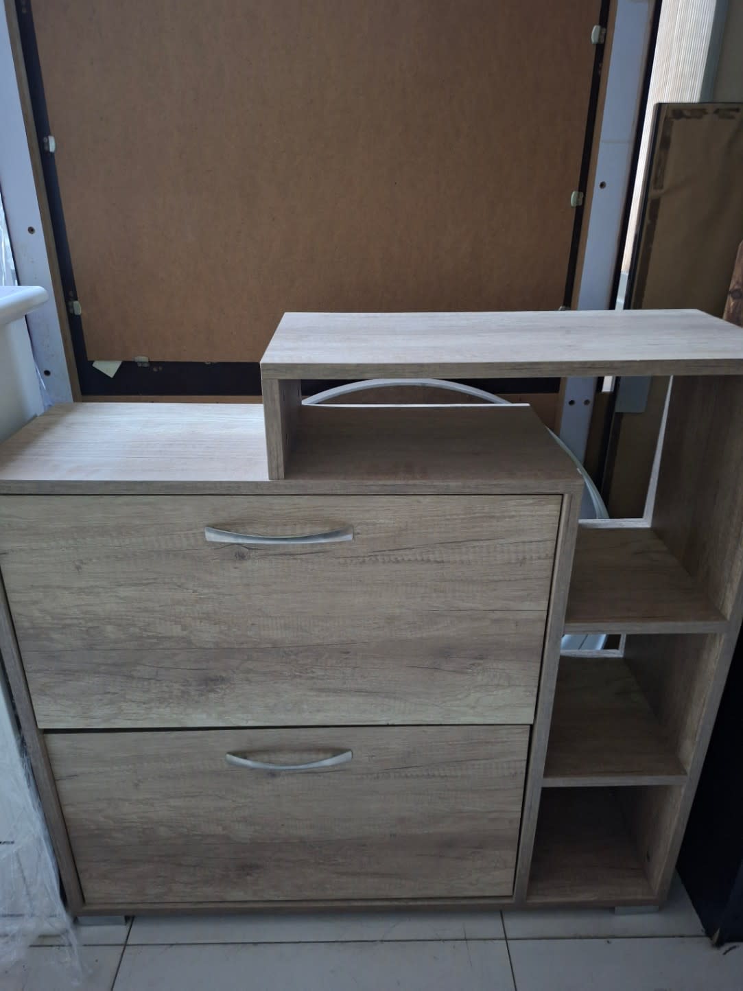 2-Drawer Flip-Door Shoe Cabinet with Side Shelves