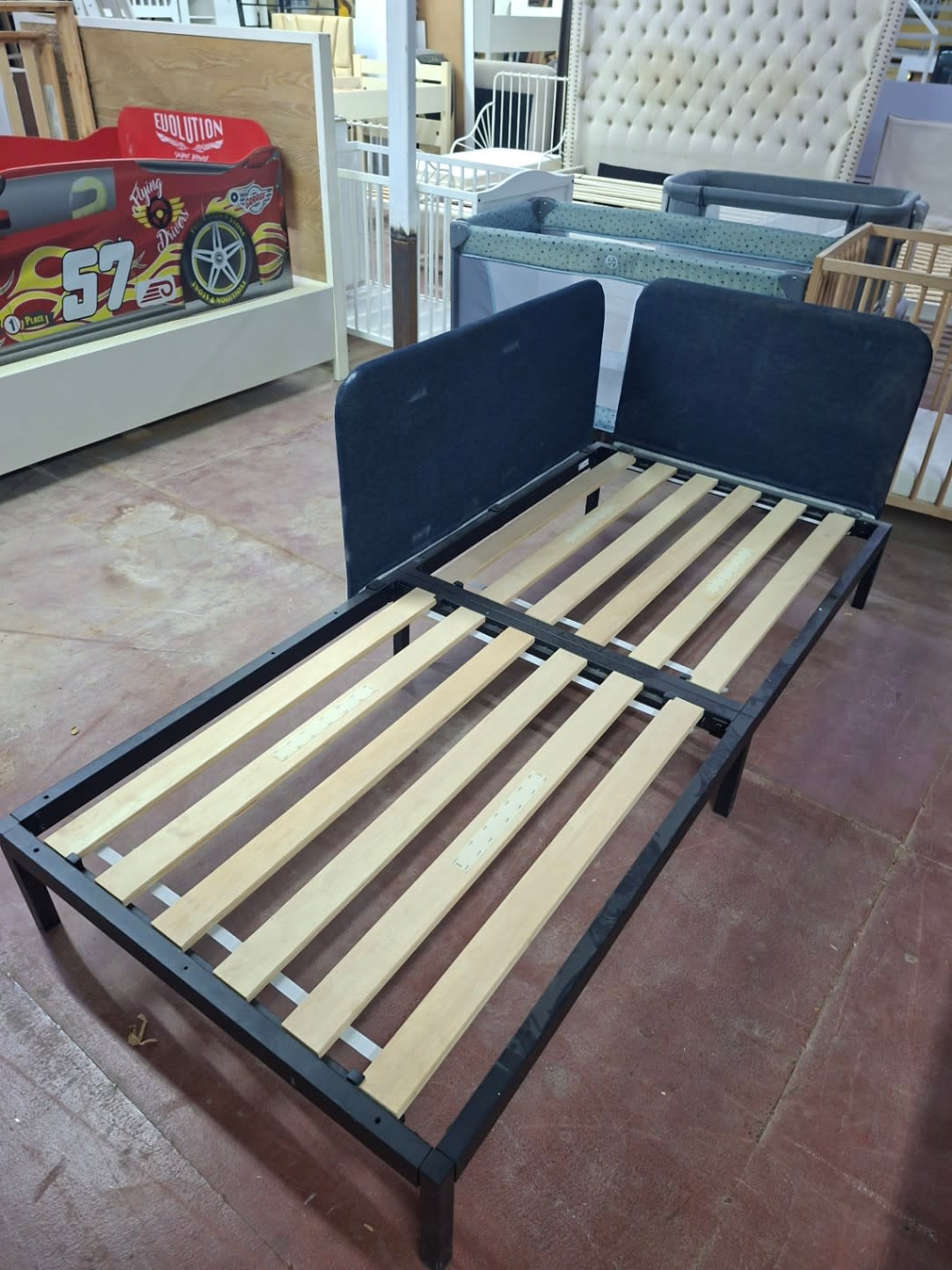 Single Bed Frame with Upholstered Headboard 2